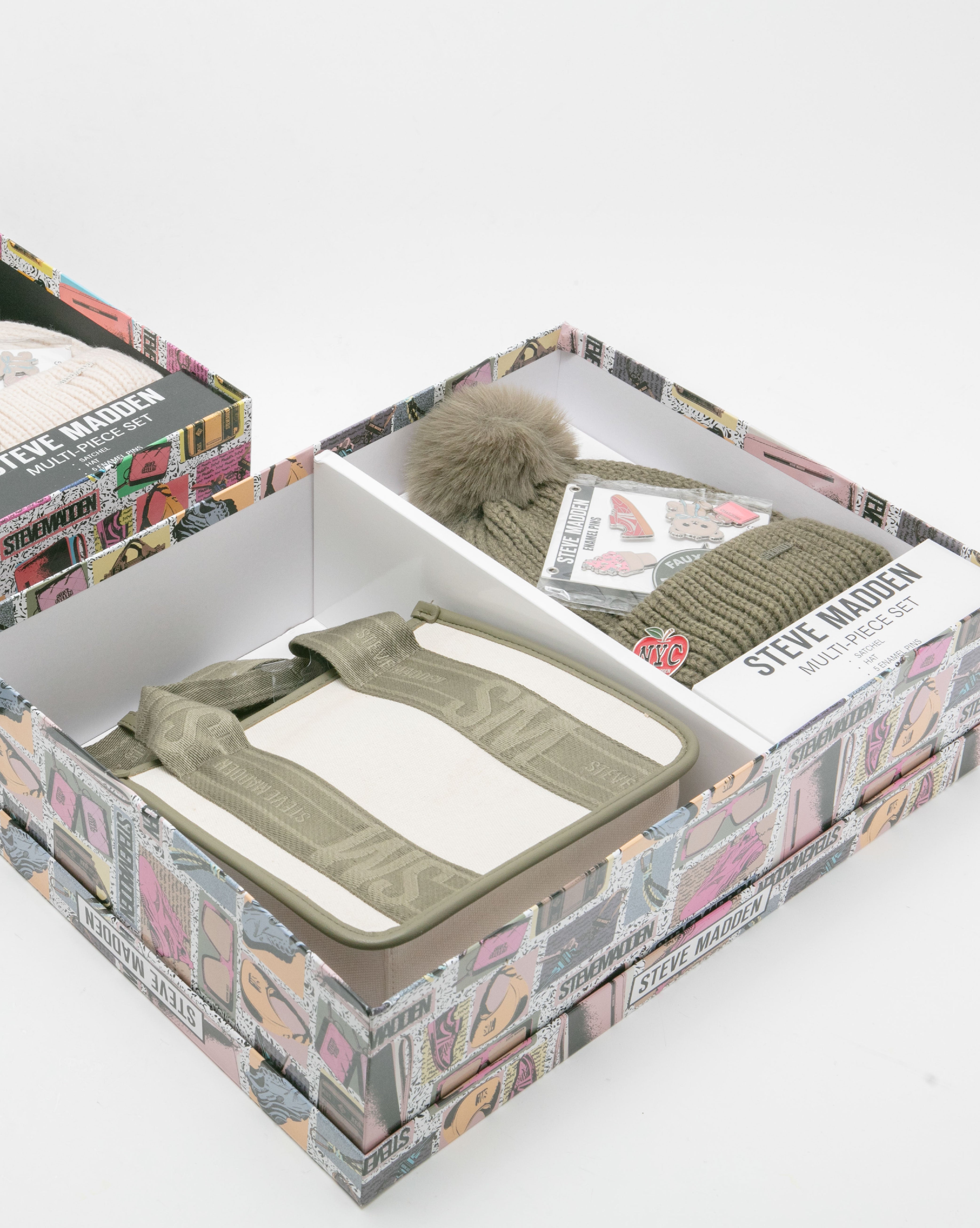 LOGO寬帶兩用包/潮流徽章毛帽禮盒-墨綠色