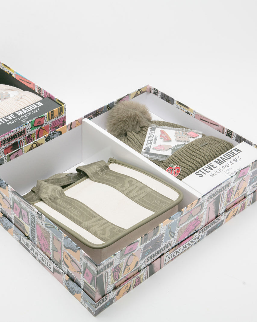 LOGO寬帶兩用包/潮流徽章毛帽禮盒-墨綠色