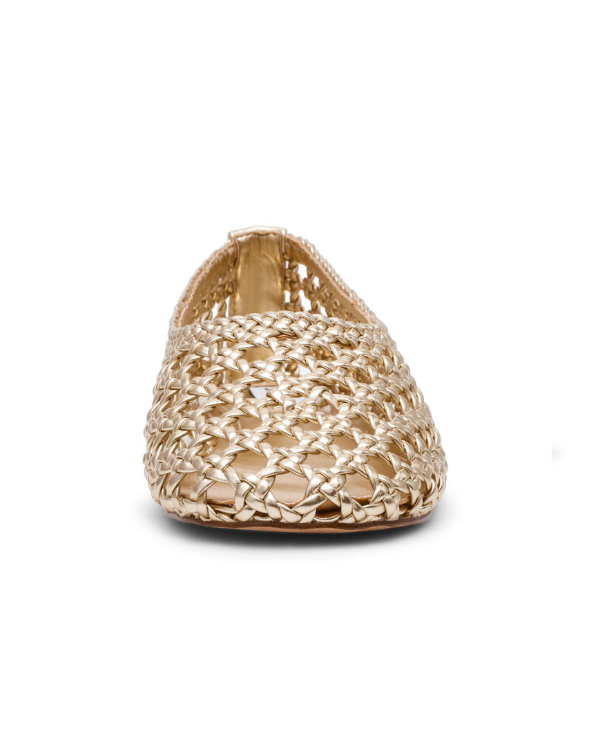 RENA 編織簍空平底鞋-金色