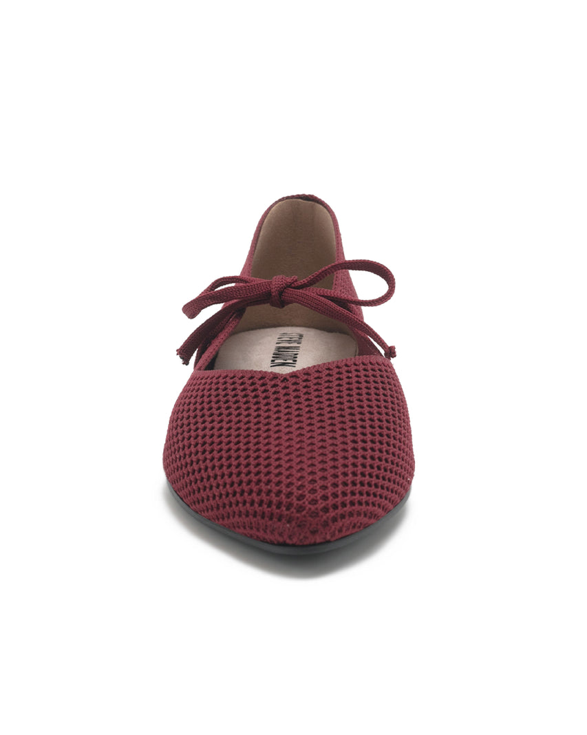TWAILEE 彈性布面綁帶平底娃娃鞋-紅色