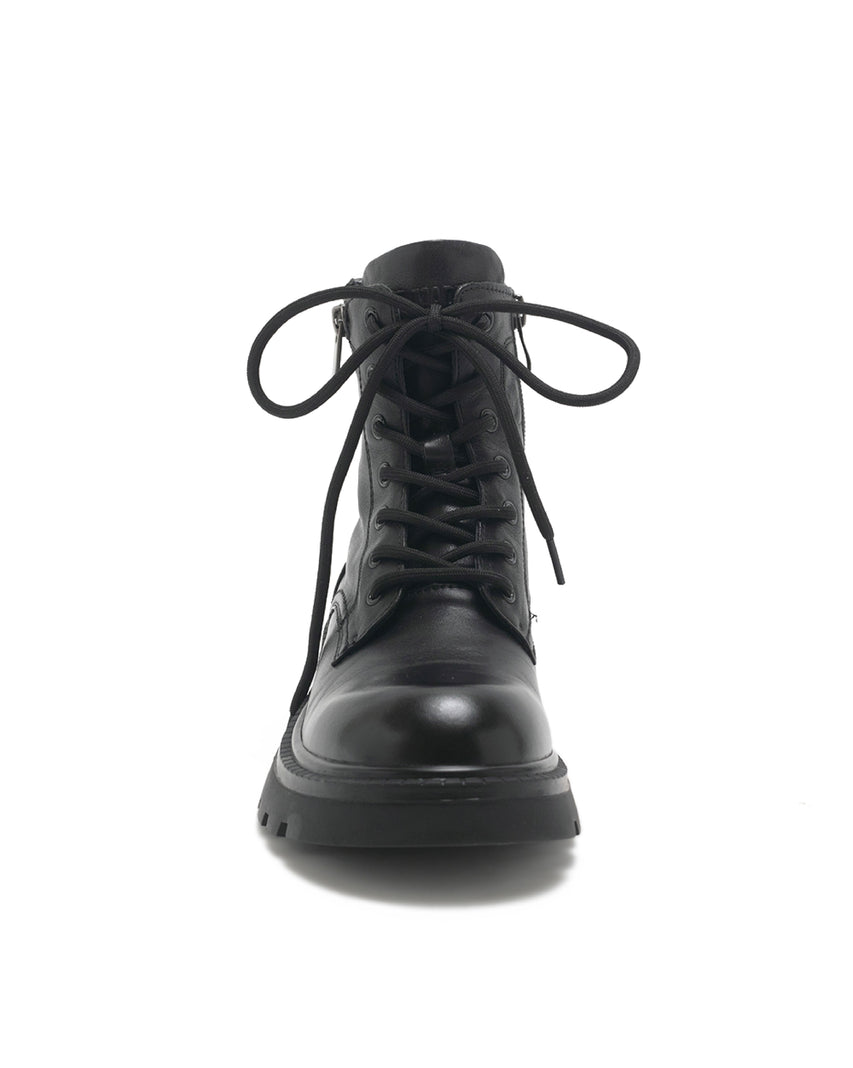 TWZONA 帥氣素面綁帶圓頭短靴-黑色