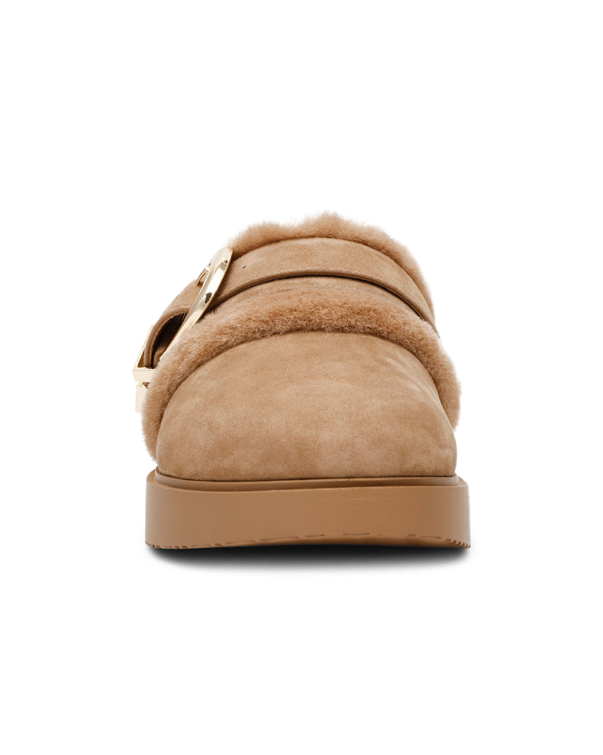 COZY UP 泰迪毛毛金屬扣飾穆勒鞋-絨棕