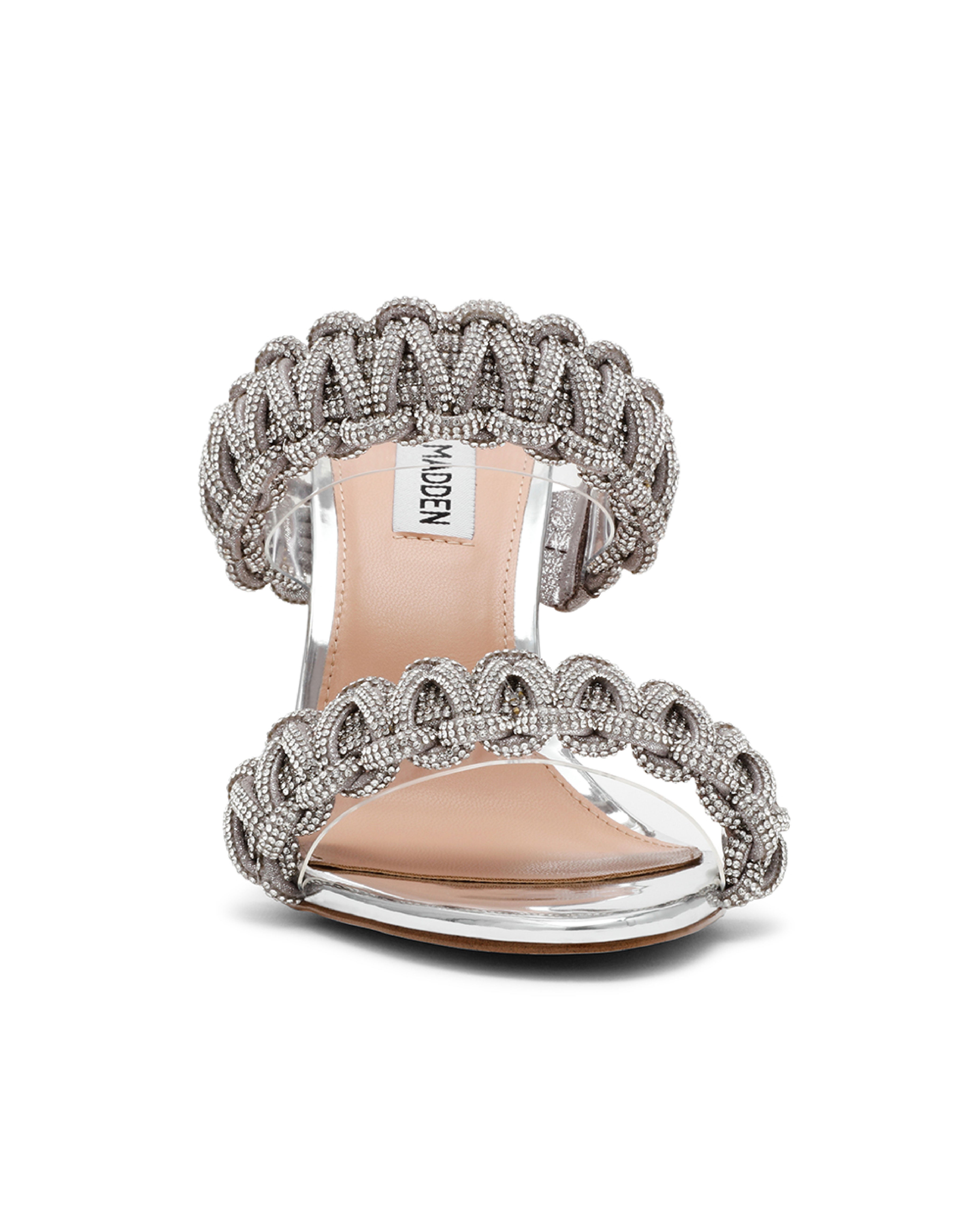 THERESIA 奢華閃鑽編織雙帶涼跟鞋 -銀色