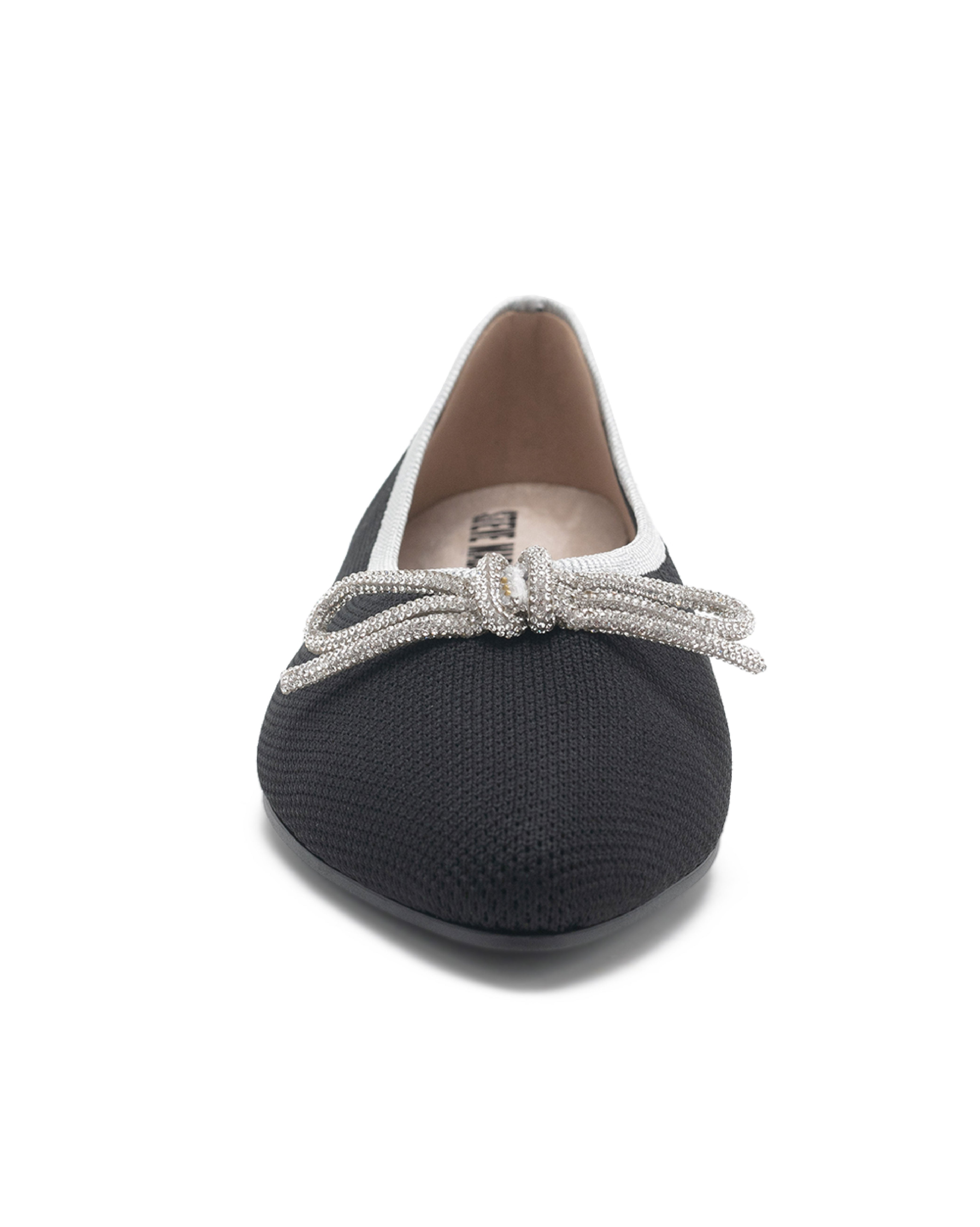 TWBIBI 針織素面閃鑽蝴蝶結平底鞋-黑色