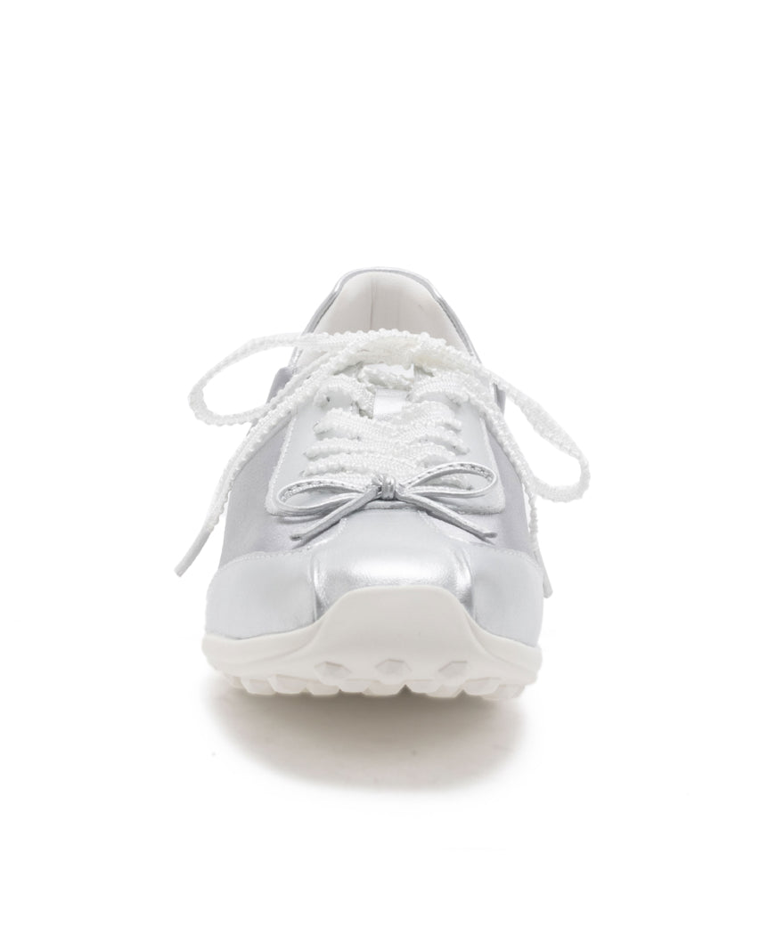 【線上獨家款】TWSHOONG 芭蕾緞面雙蝴蝶結休閒鞋-銀色