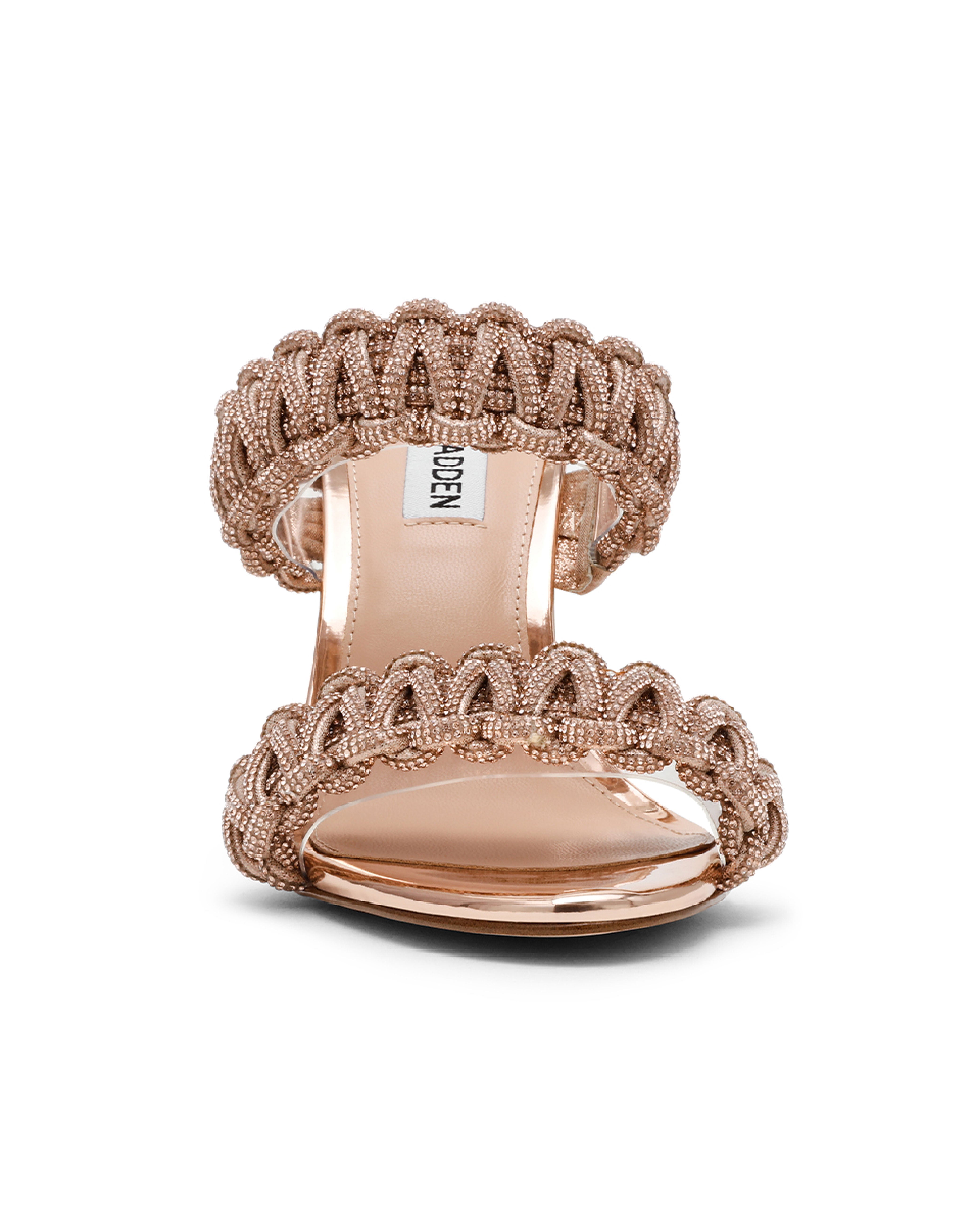 THERESIA 奢華閃鑽編織雙帶涼跟鞋 -金色