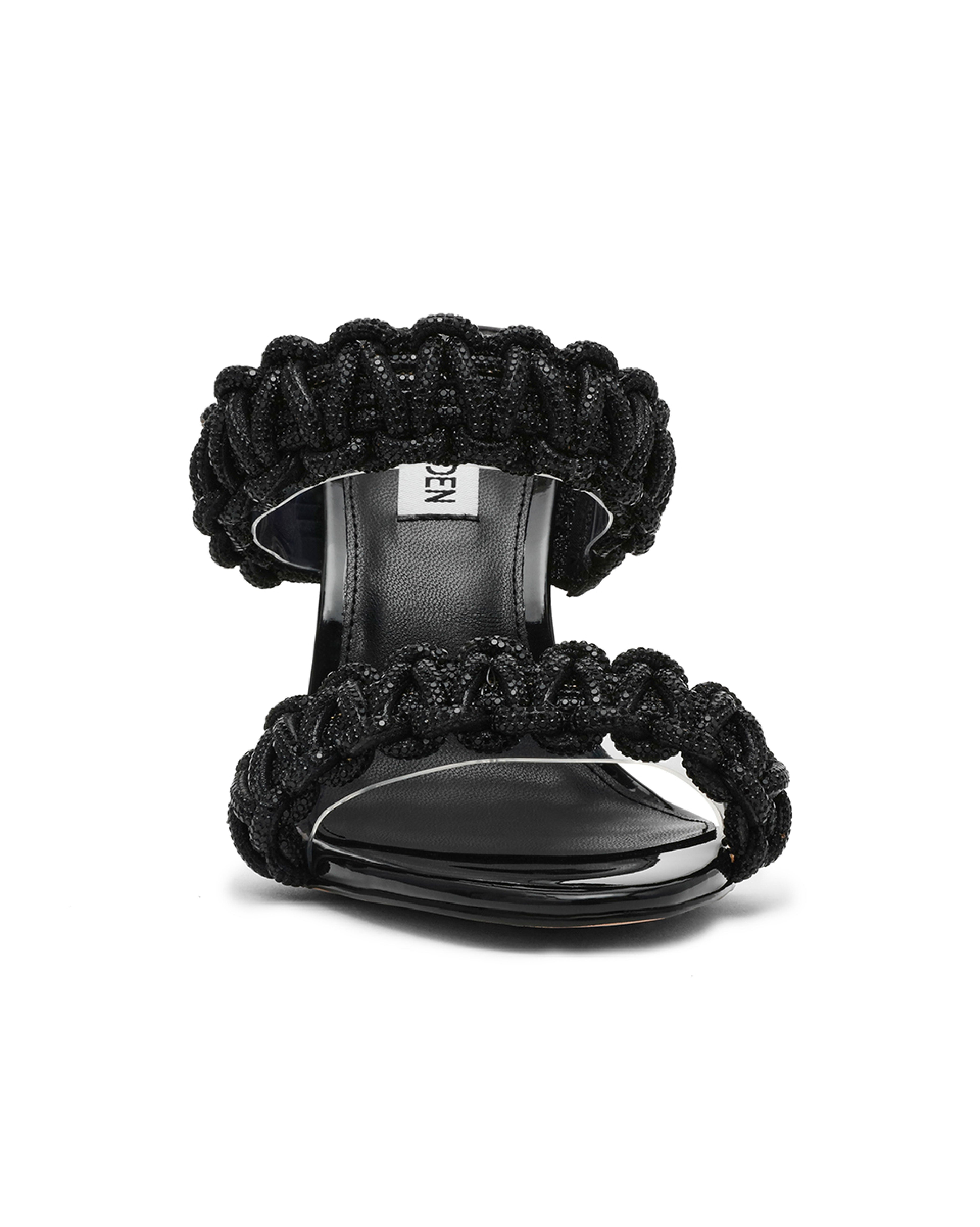 THERESIA 奢華閃鑽編織雙帶涼跟鞋 -黑色