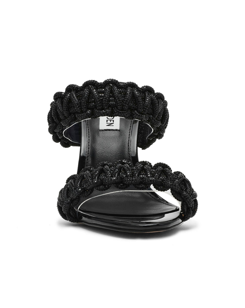 THERESIA 奢華閃鑽編織雙帶涼跟鞋 -黑色