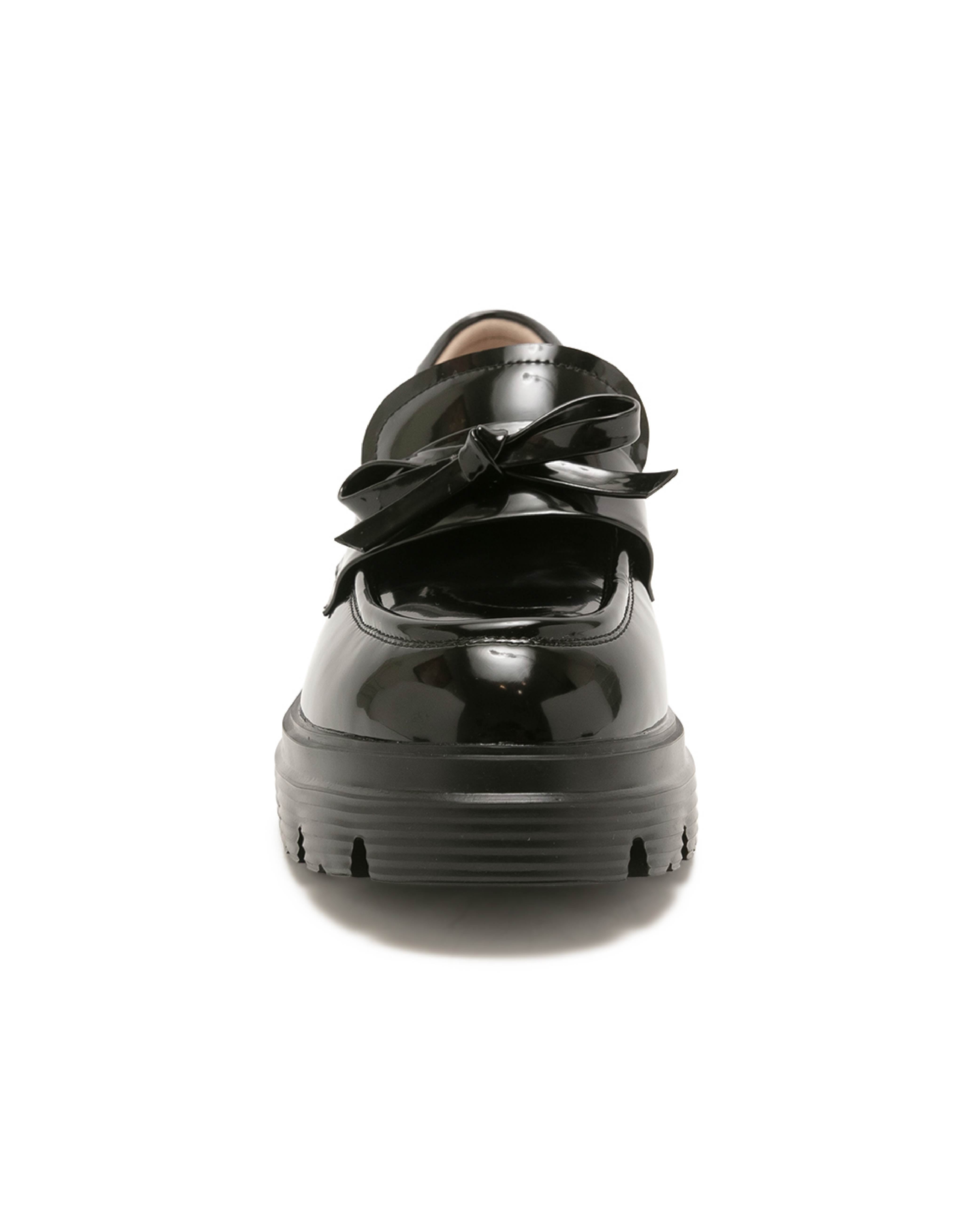 TWPENNY 簡約素面蝴蝶結樂福鞋-黑色