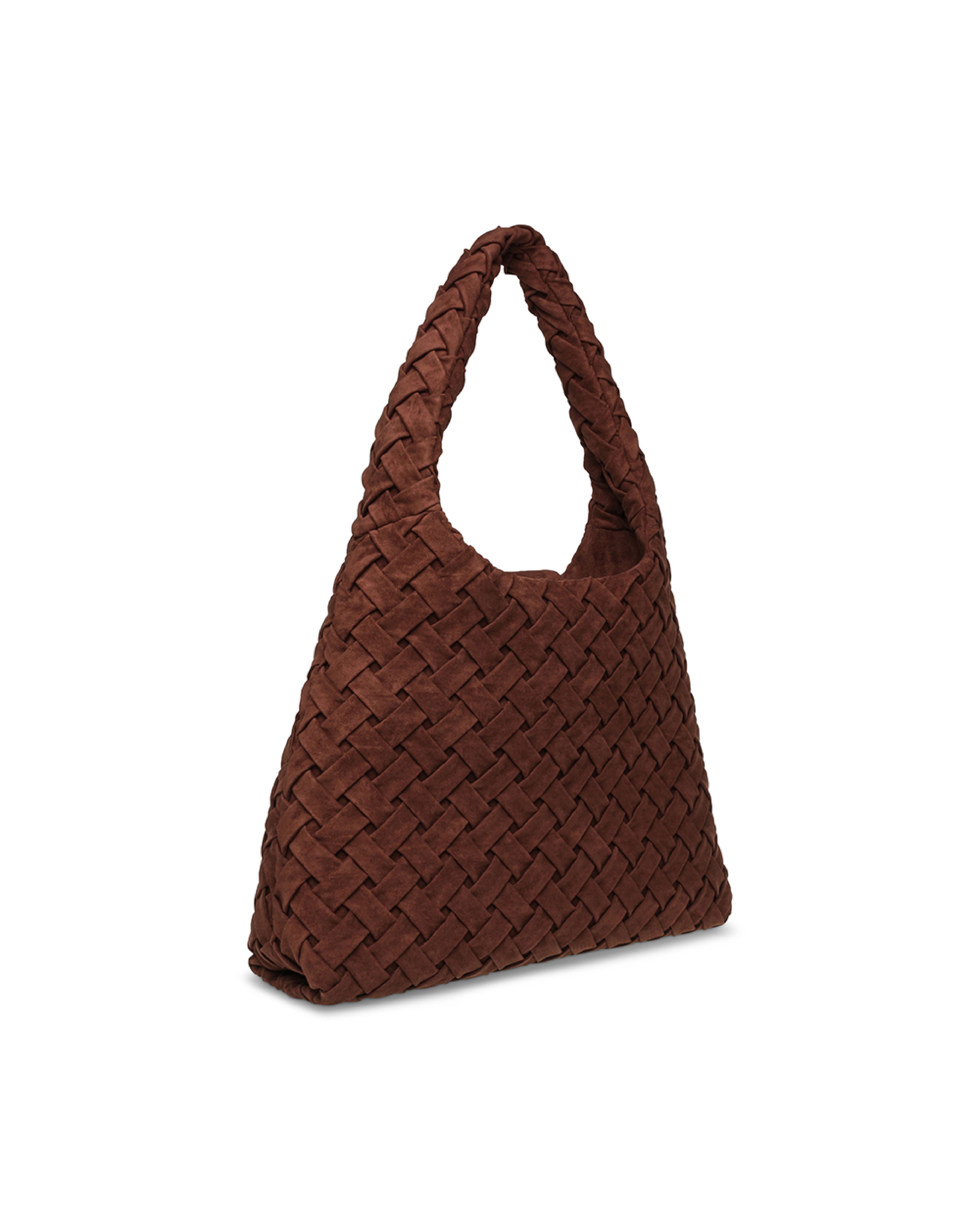 BRHIANON 素面磁釦編織托特包-咖啡色