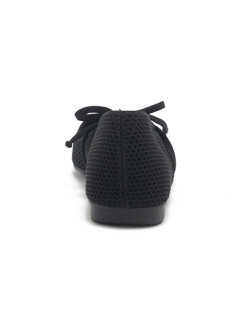 TWAILEE 彈性布面綁帶平底娃娃鞋-黑色