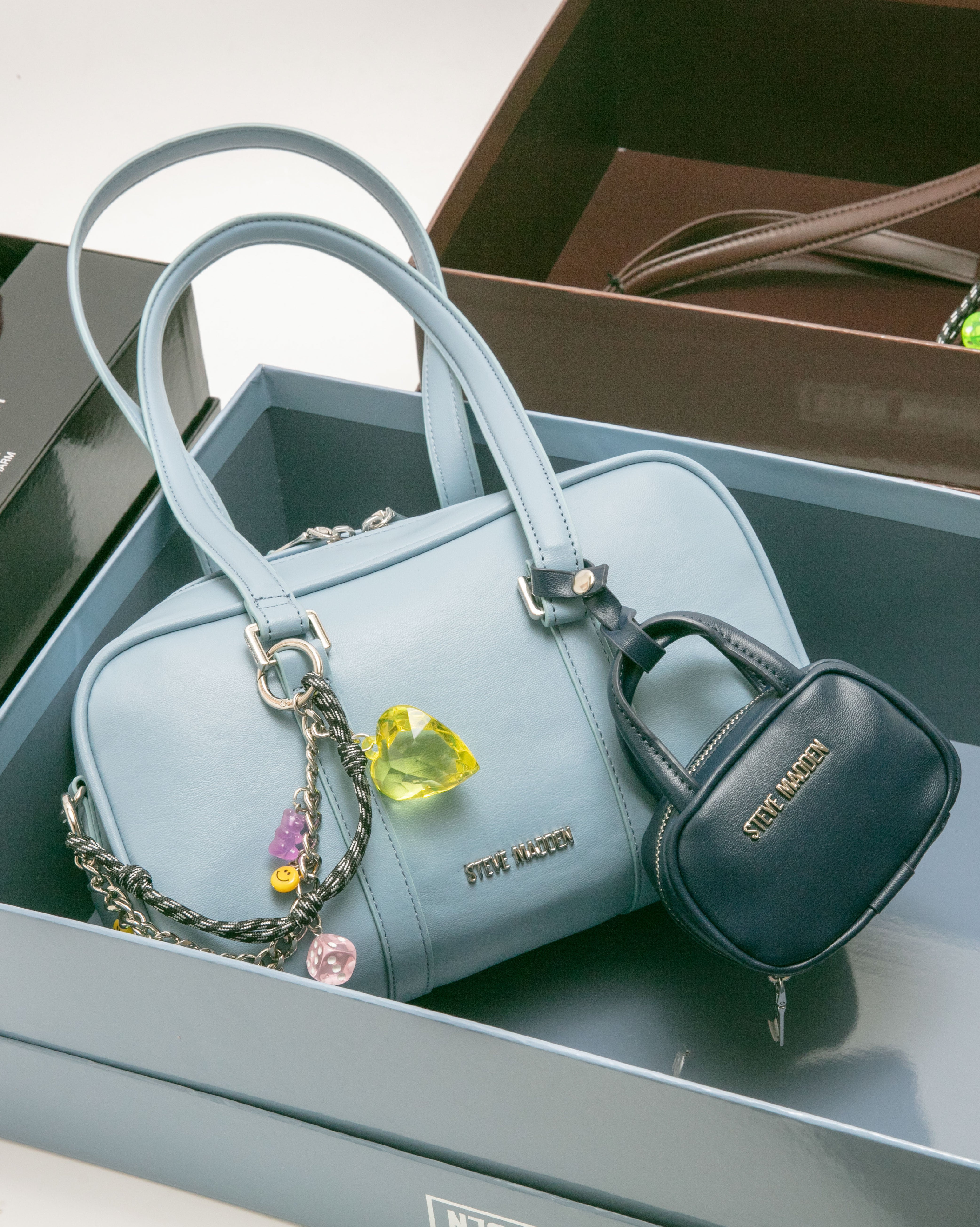 潮流撞色耳機包/法棍肩背包禮盒-藍色