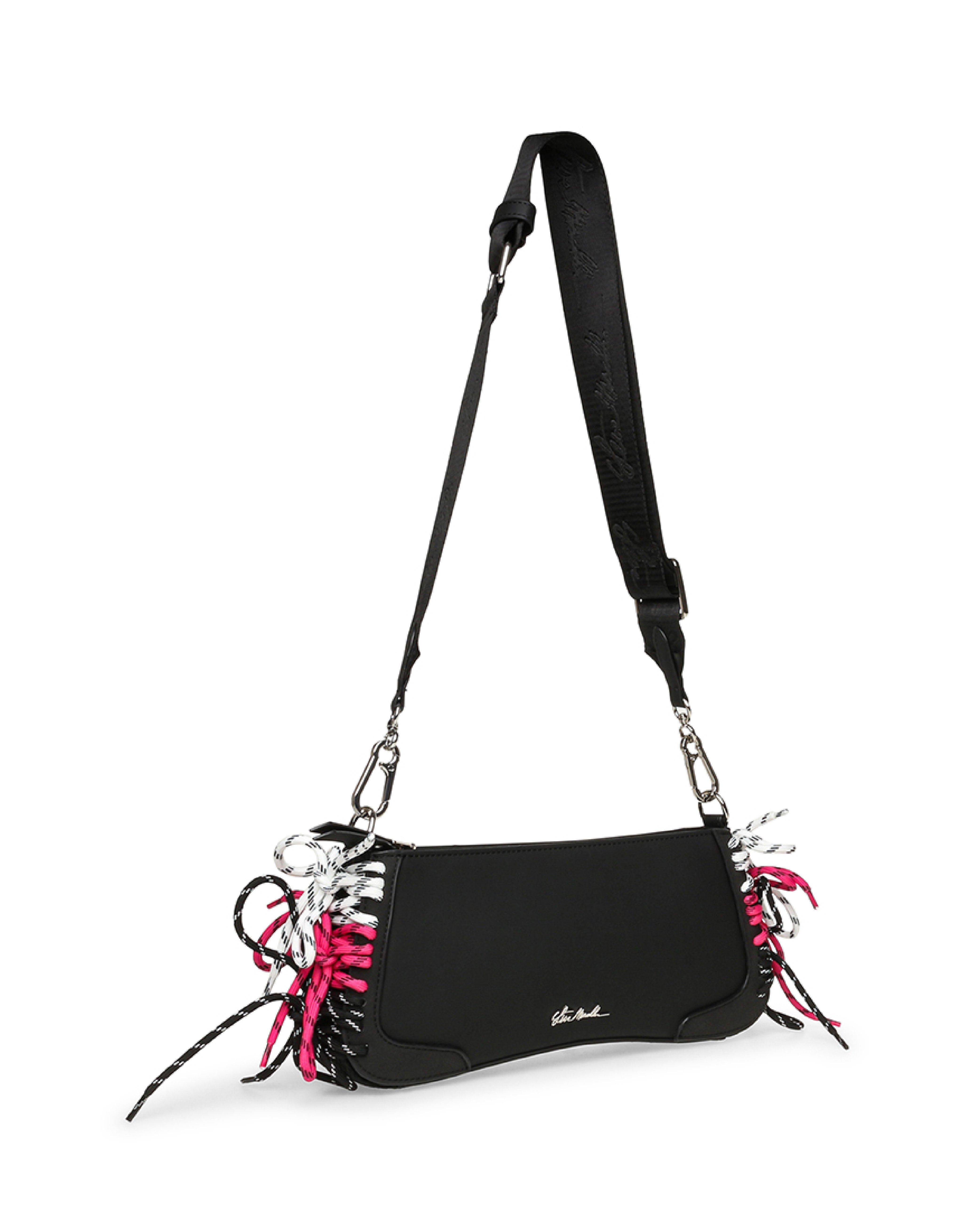 BSENNA 三色綁帶造型寬帶斜背包-黑色