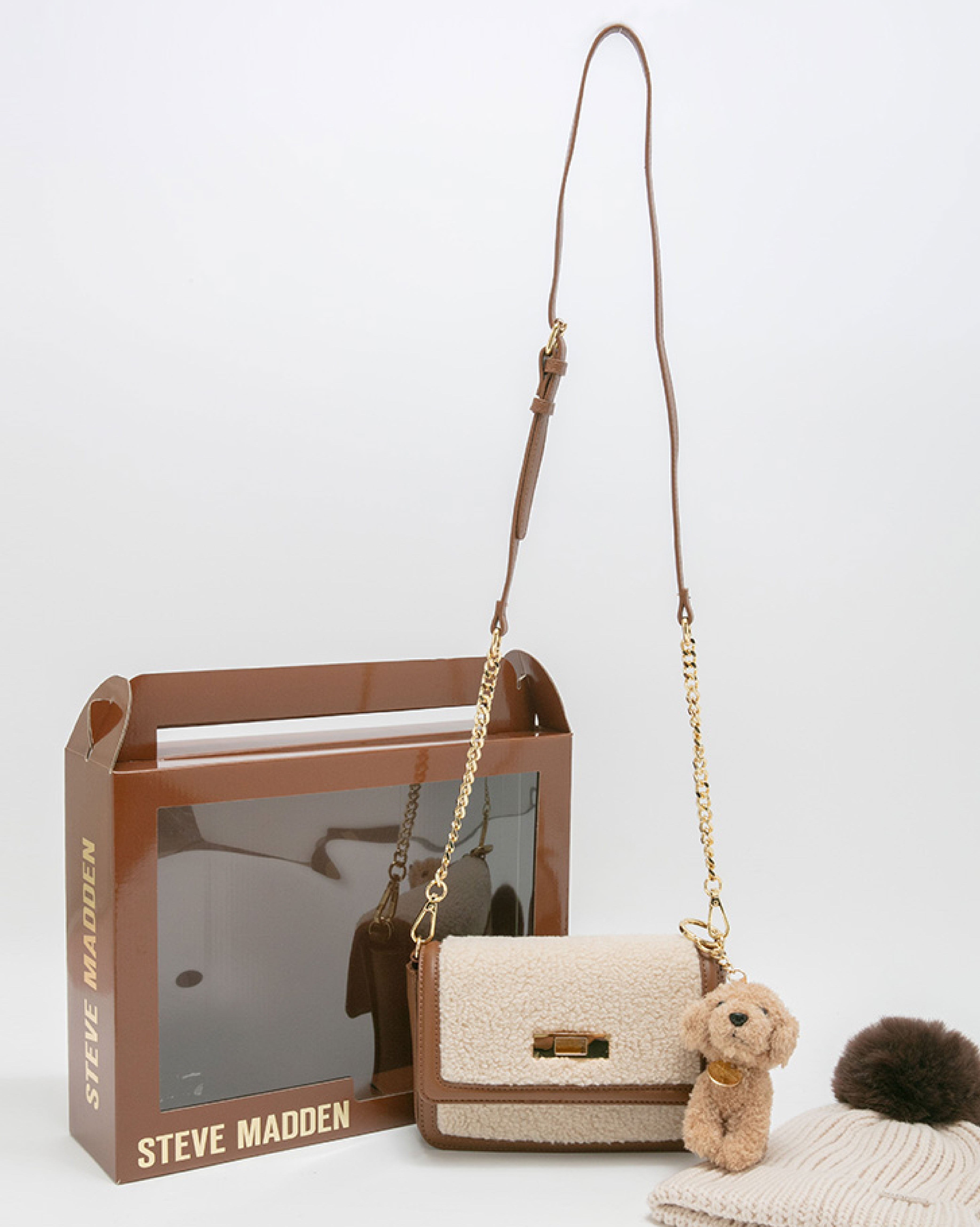 【線上獨家禮盒】毛毛信封包/針織毛帽三件禮盒組-咖啡色