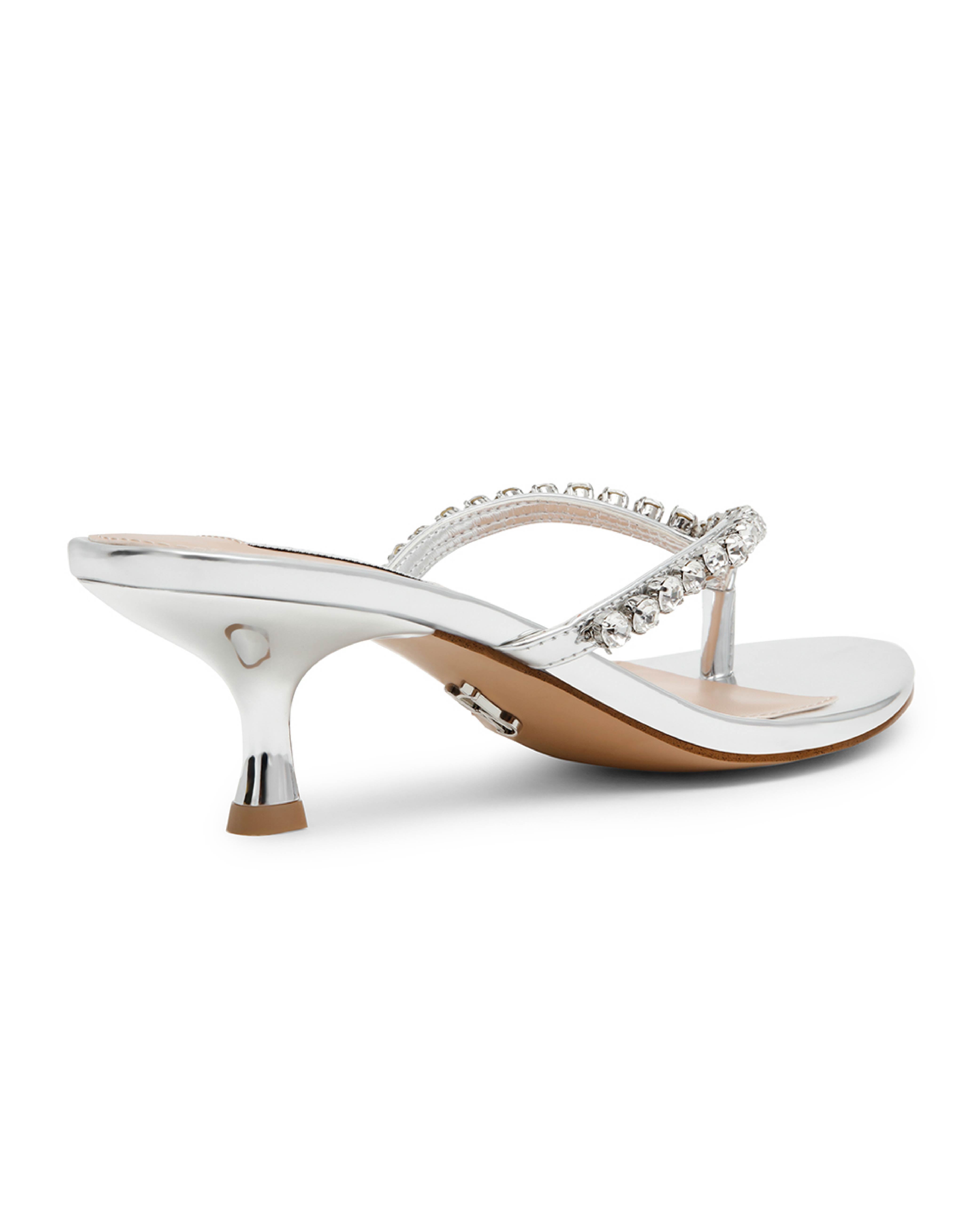 SLATER 閃鑽細帶人字低跟拖鞋-銀色