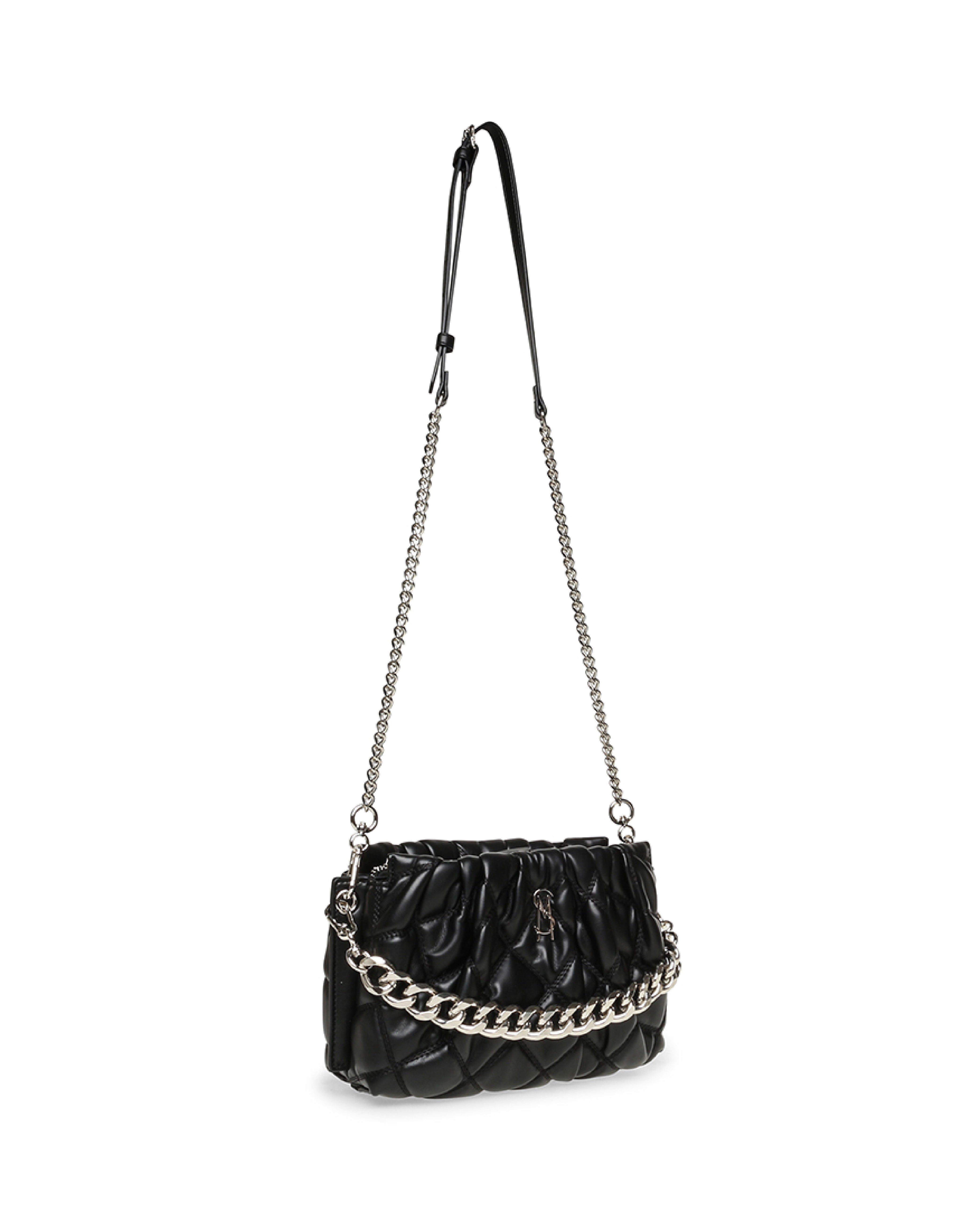 BTANSIES 菱格紋抓皺鍊帶斜背包-黑色