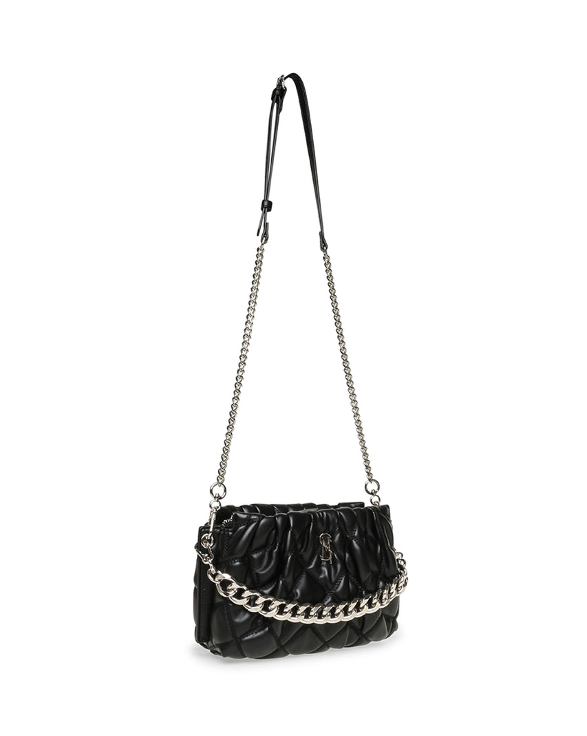 BTANSIES 菱格紋抓皺鍊帶斜背包-黑色