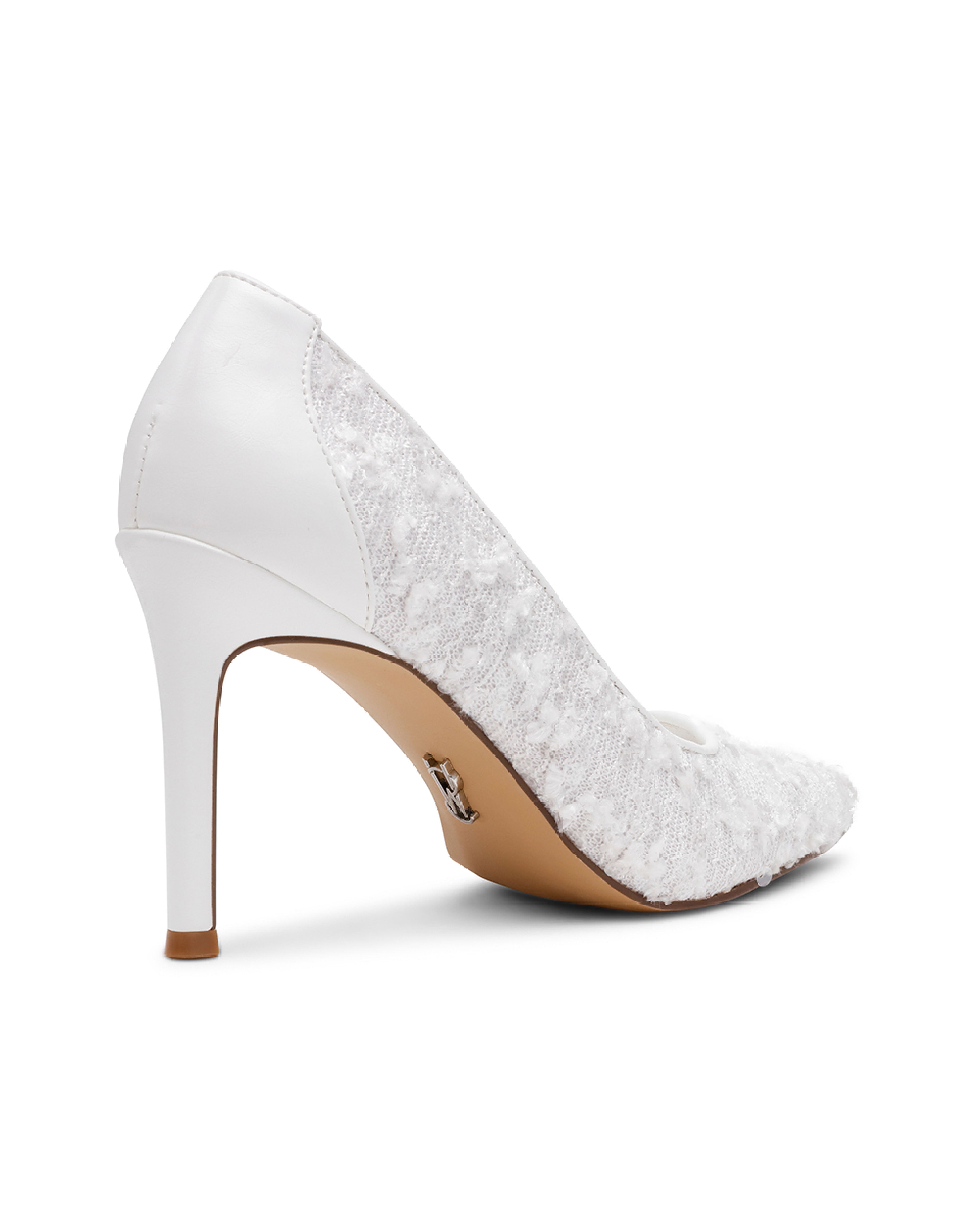 SECURED-S 奢華亮片素色高跟鞋-白色