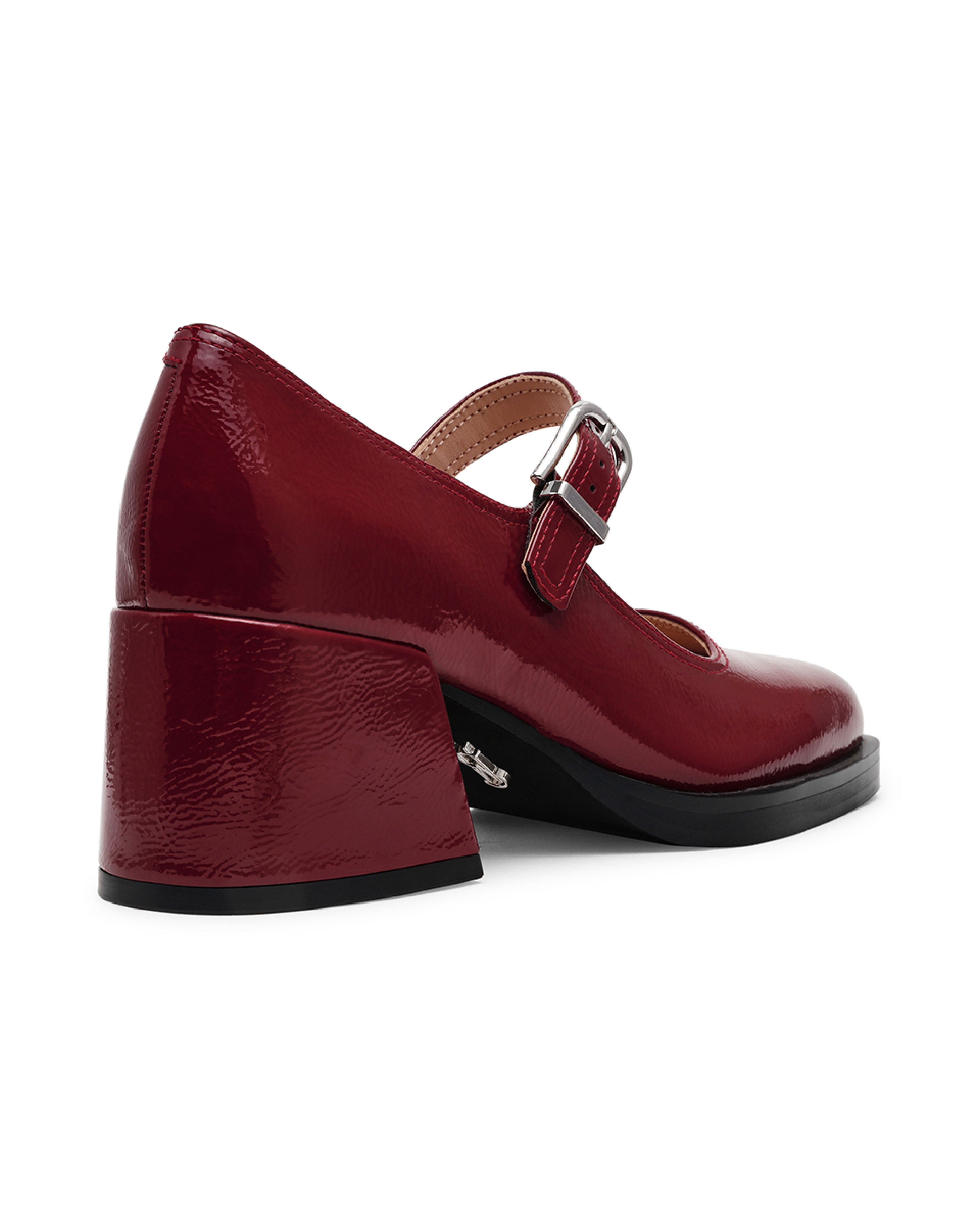 LISBON 經典復古粗跟瑪莉珍鞋-酒紅色