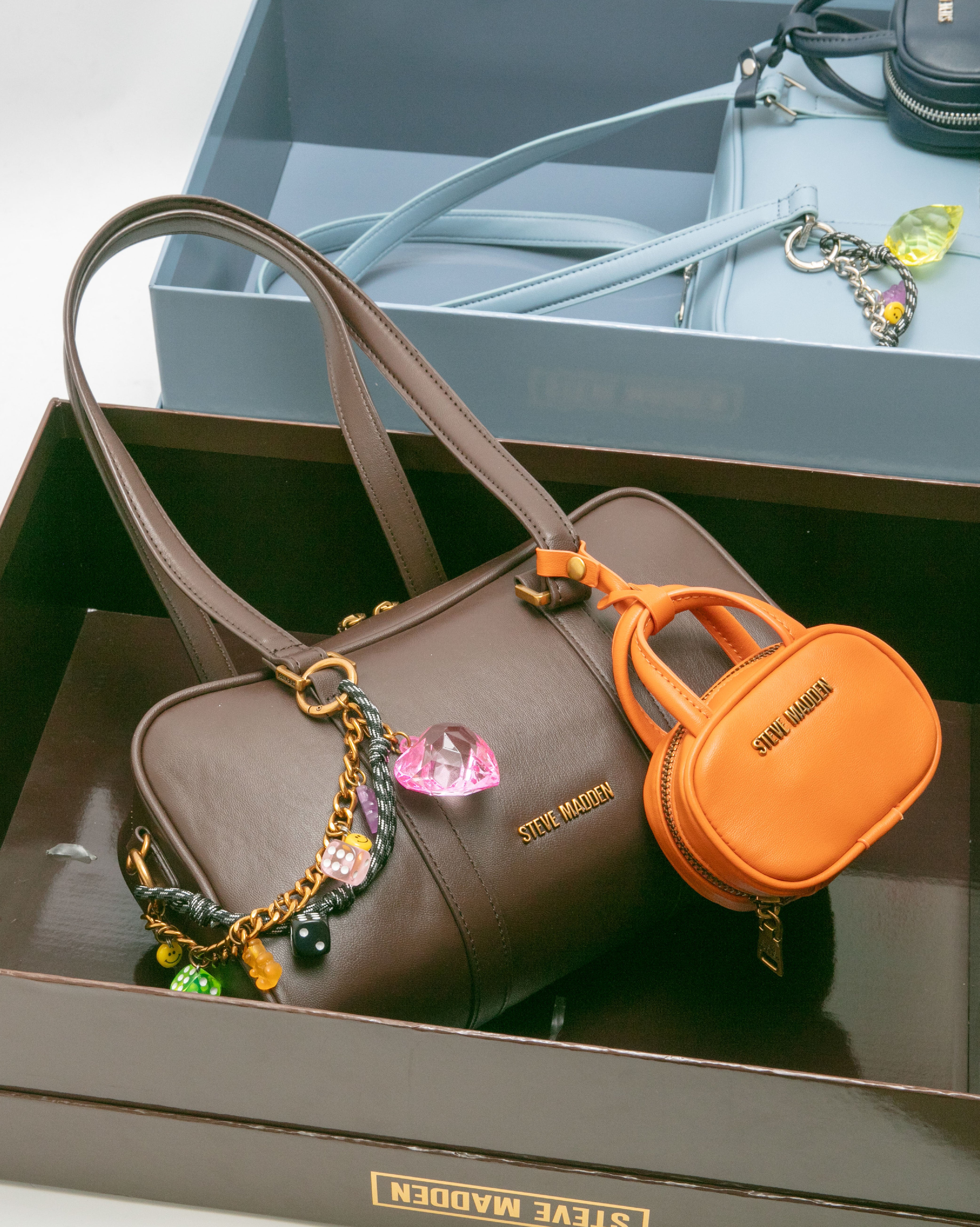 潮流撞色耳機包/法棍肩背包禮盒-咖啡色