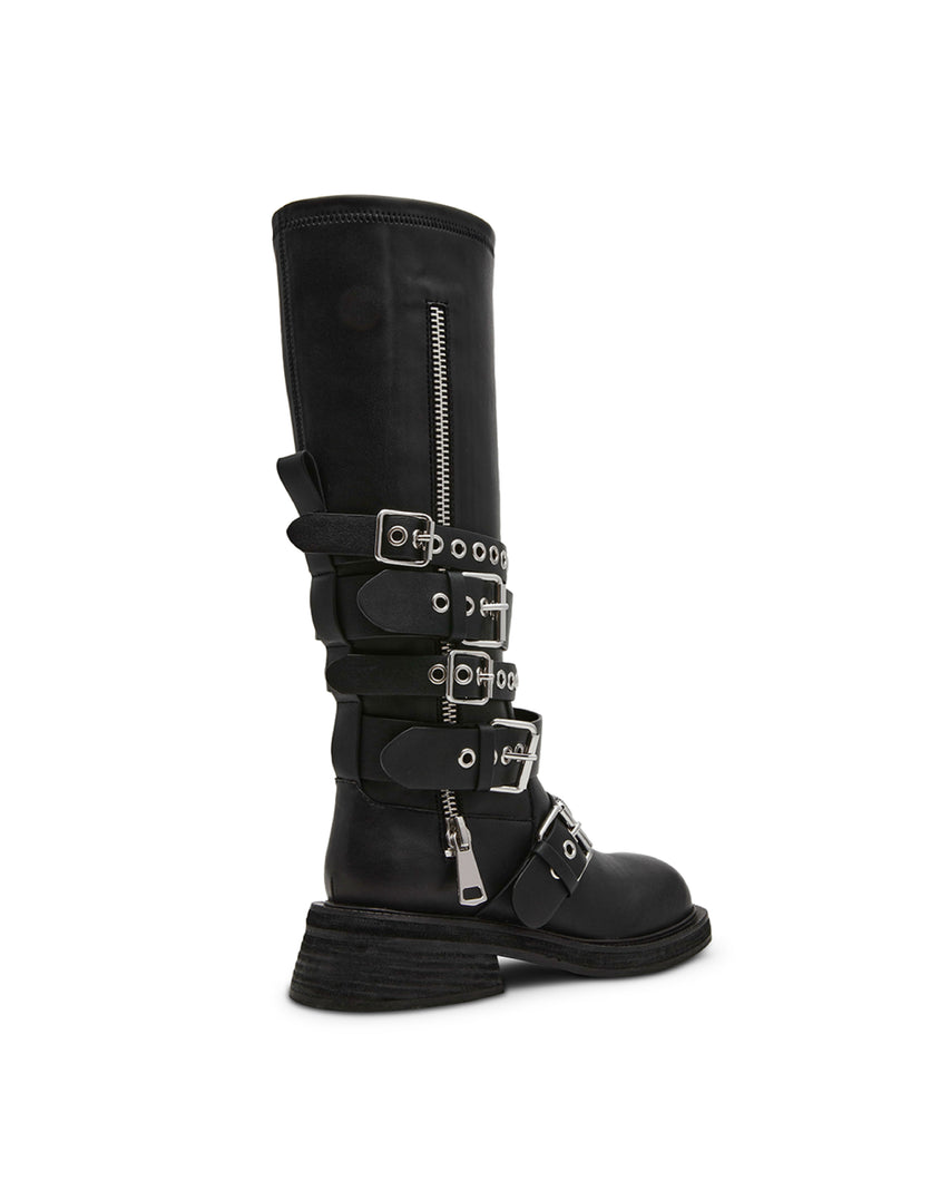 KANNONBALL 率性層次扣帶造型長靴-黑色