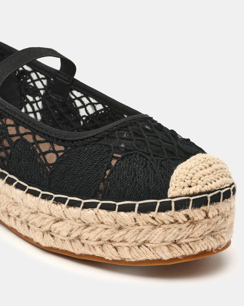 CANDI 草編簍空厚底瑪莉珍鞋-黑色