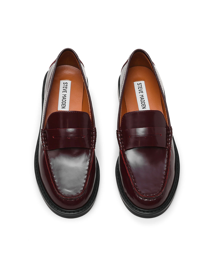 ADISON 經典素面爆裂紋樂福鞋-酒紅色