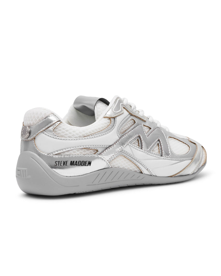 RALLY TIME M字拼接綁帶休閒鞋-銀色