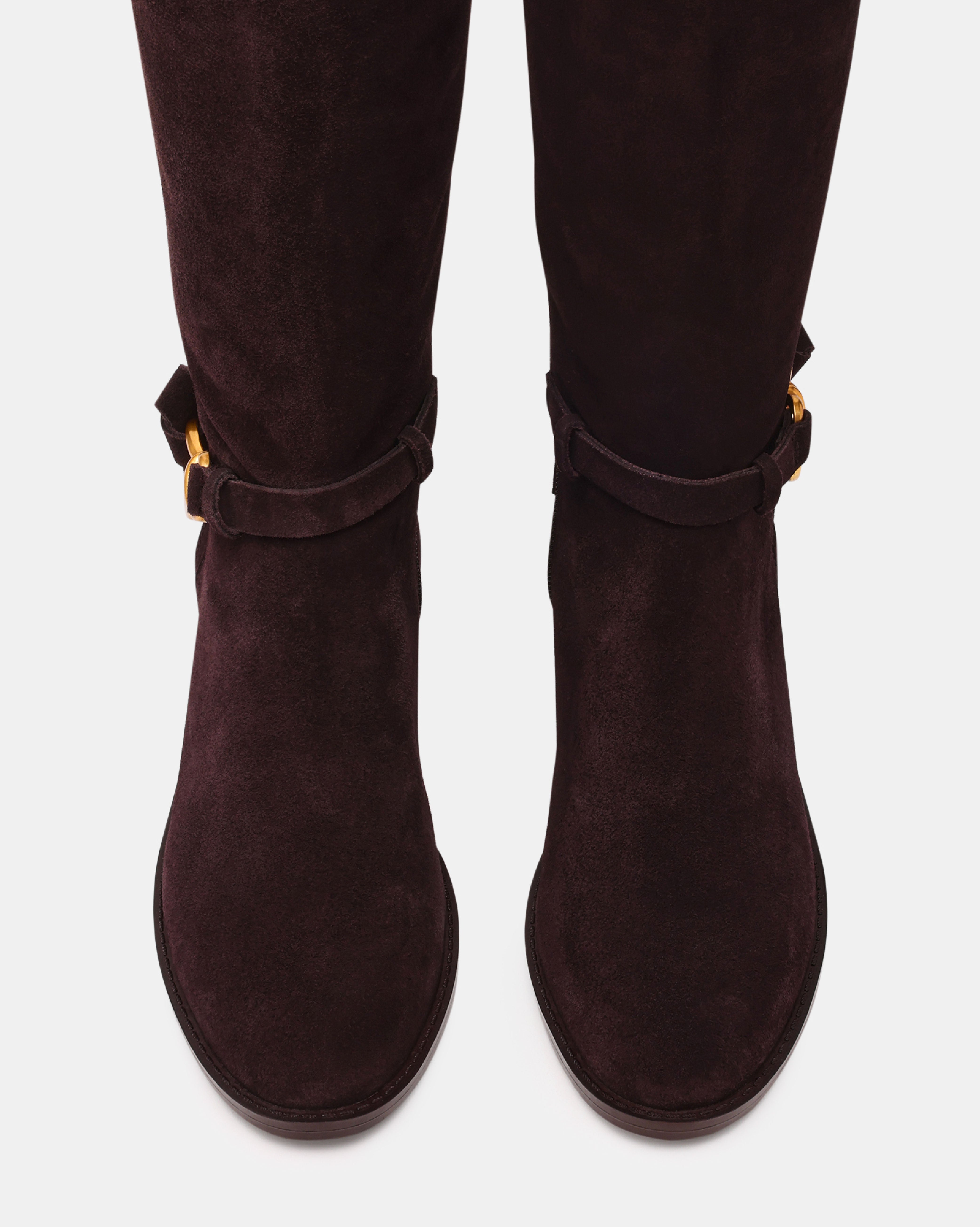 XTREME 時尚結飾扣帶長靴-絨咖啡