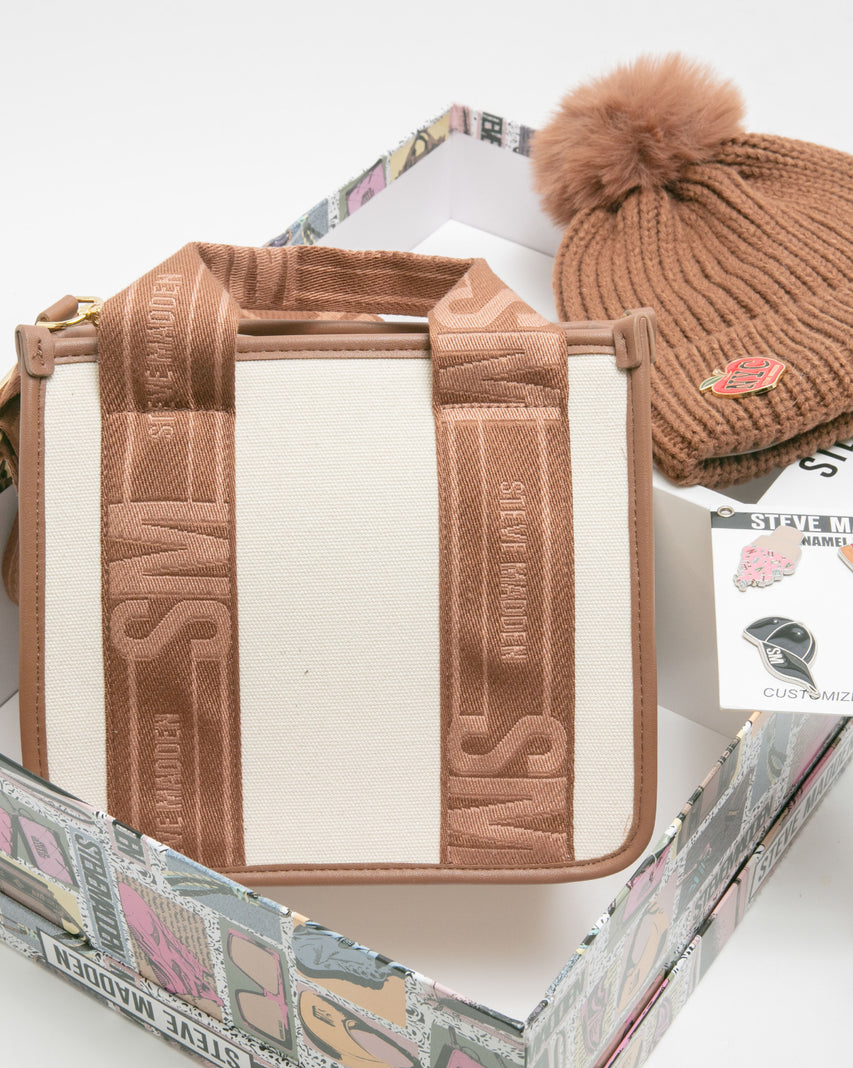 LOGO寬帶兩用包/潮流徽章毛帽禮盒-咖啡色