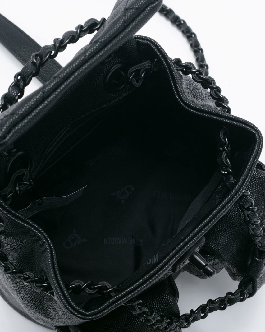 BSEDA 菱格紋雙口袋後背包-黑色