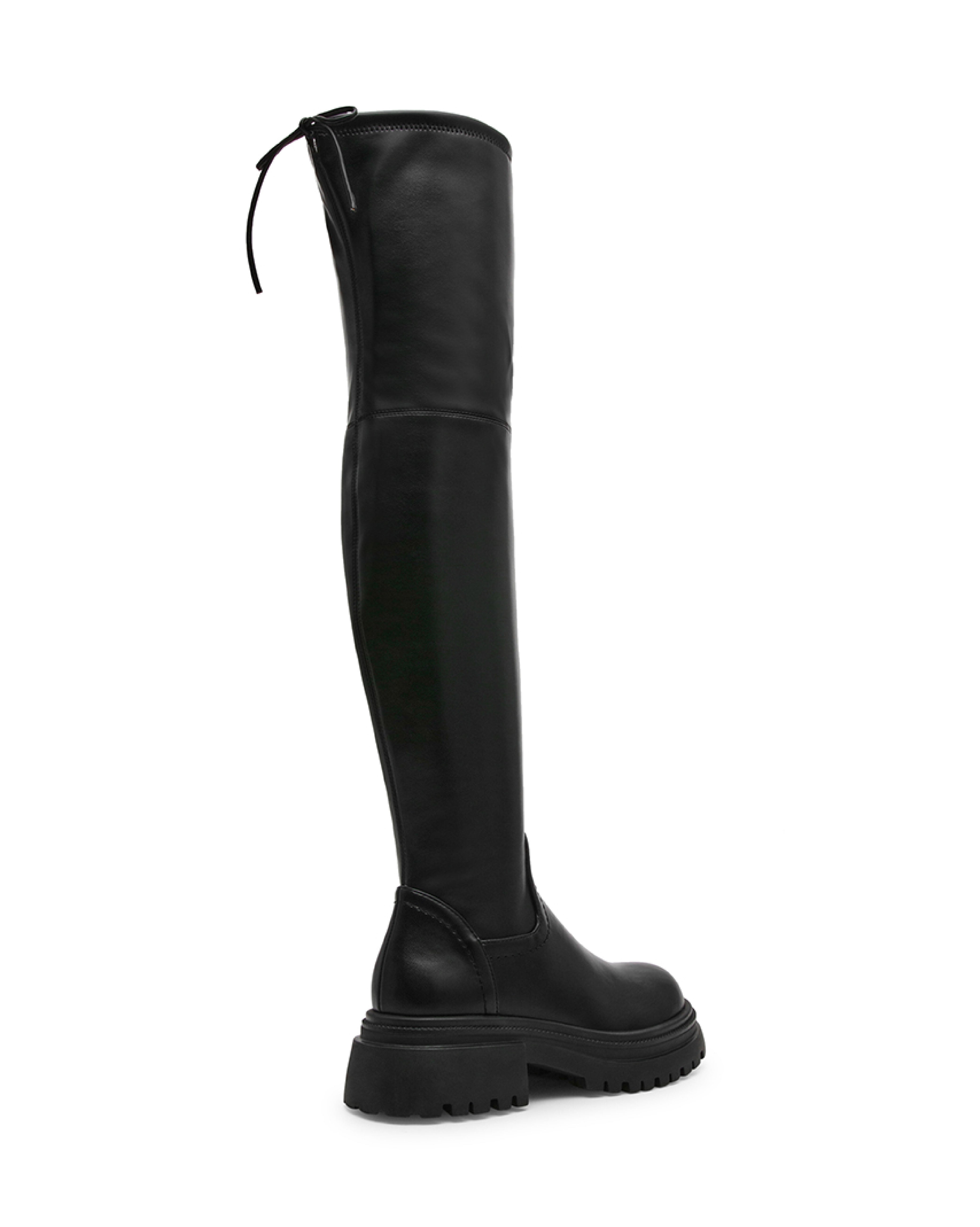 ROAD 素面後綁帶造型過膝長靴-黑色