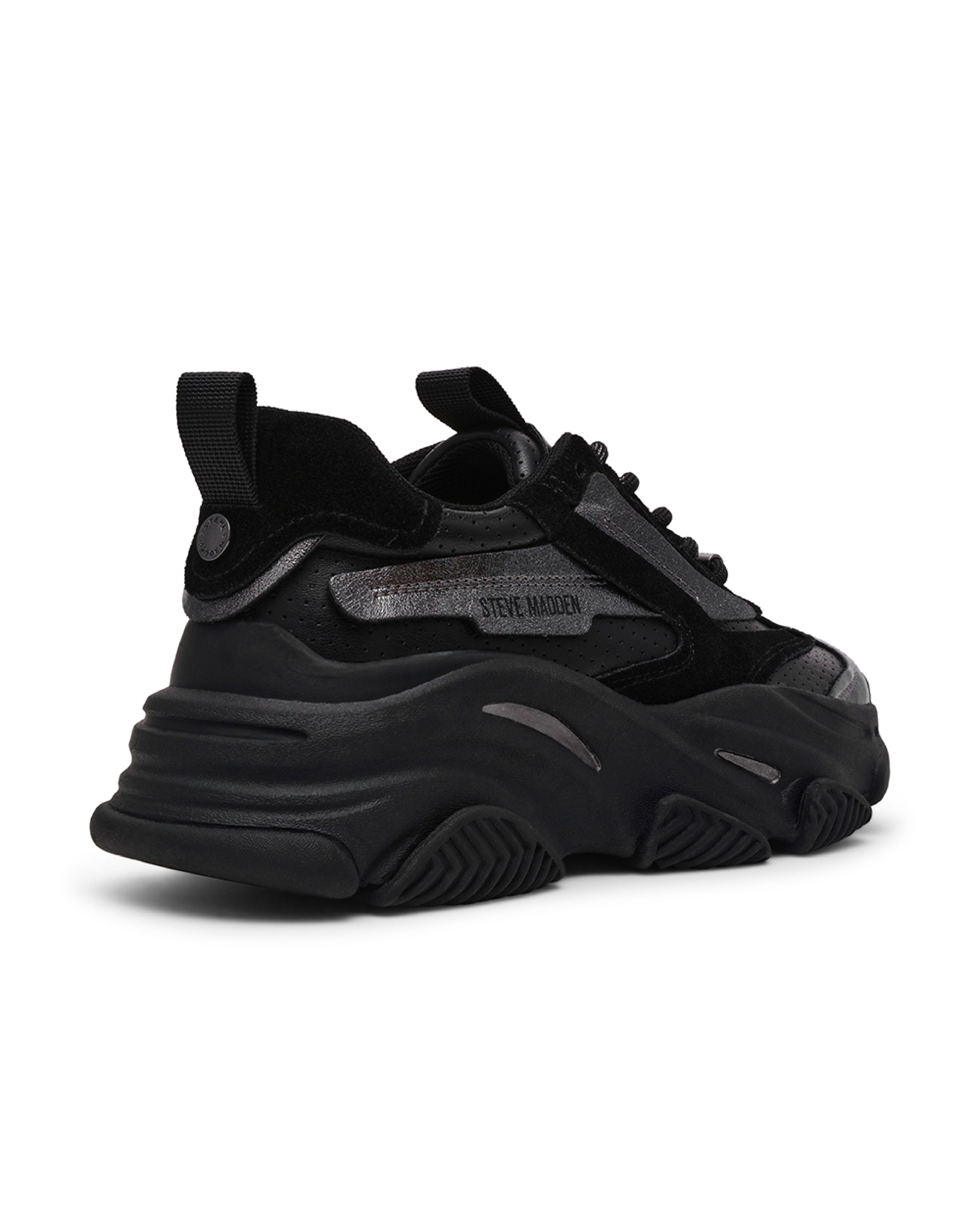 POSSES-PERF 拼接厚底綁帶休閒鞋-黑色