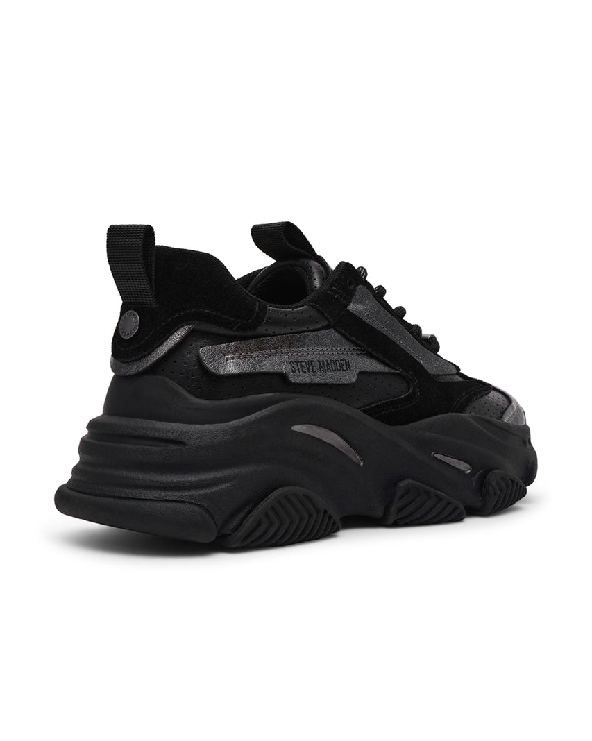 POSSES-PERF 拼接厚底綁帶休閒鞋-黑色