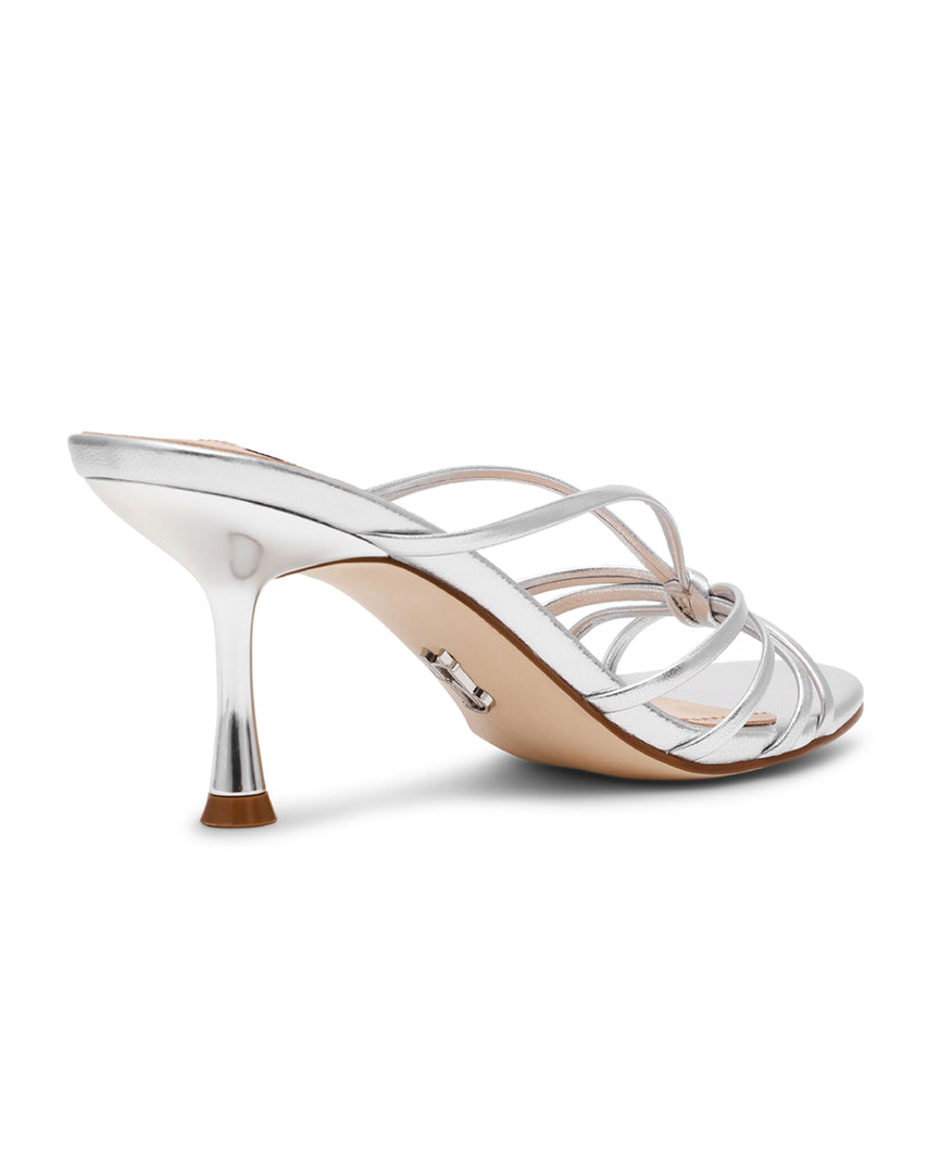 EDNA 細帶線條扭結涼跟鞋-銀色