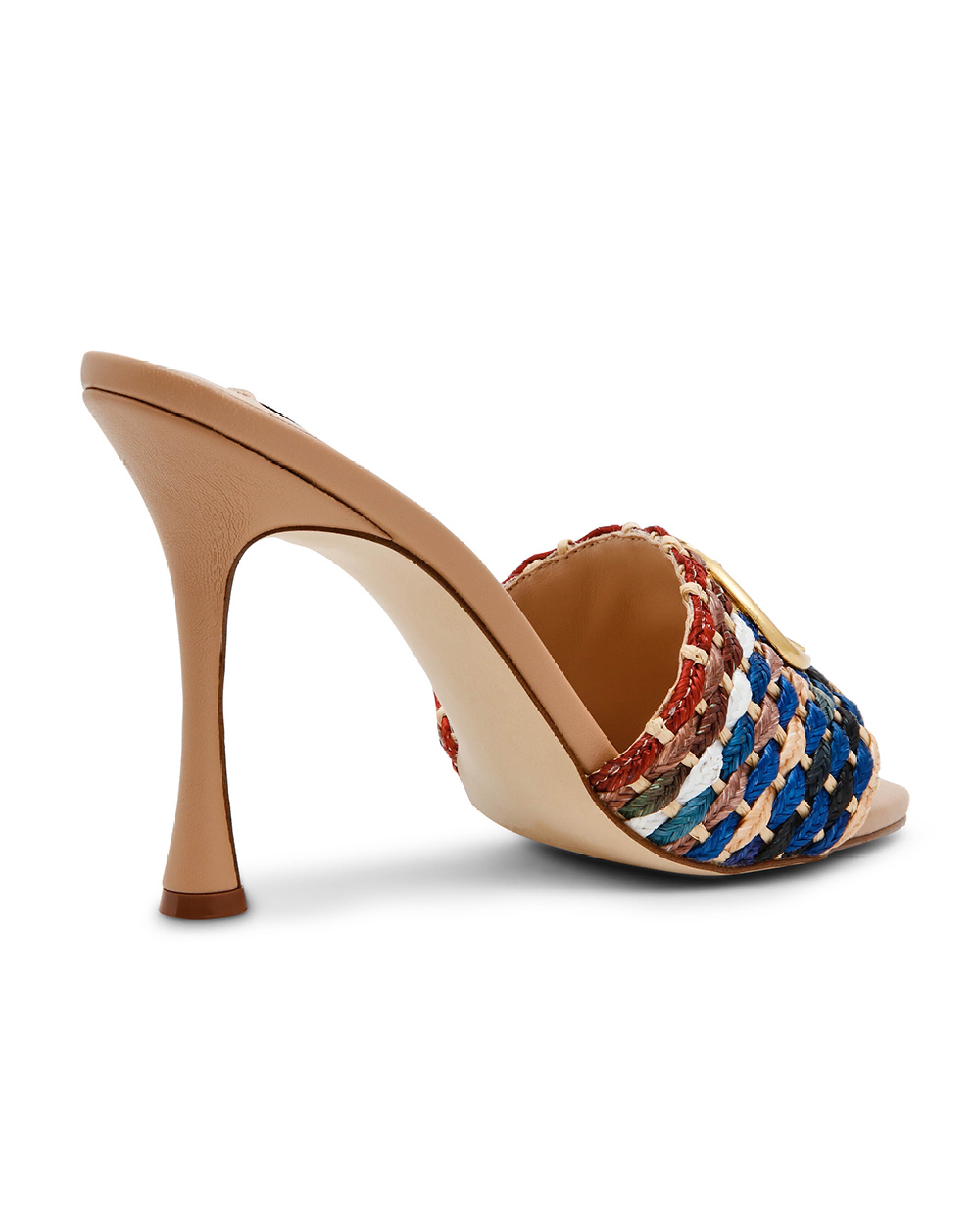 DAPPERY 多彩草編高跟裸跟鞋-多彩