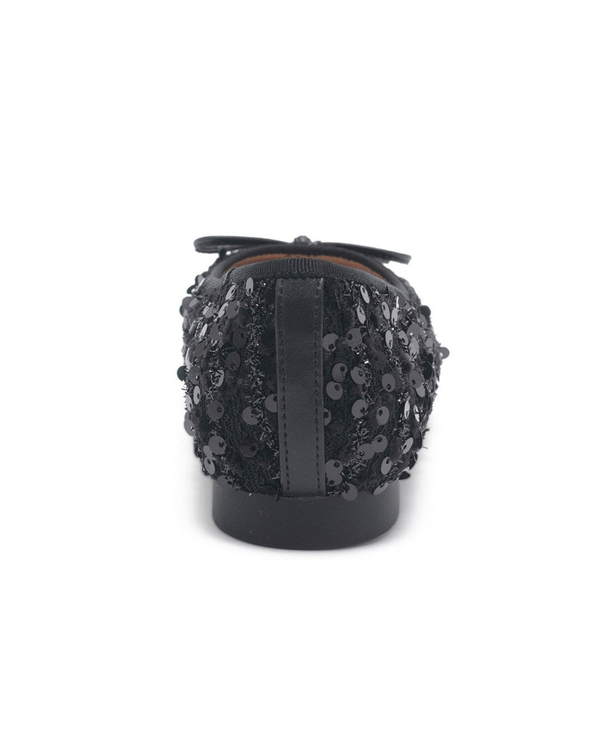 TWDIANE 輕奢亮片蝴蝶結平底鞋-黑色