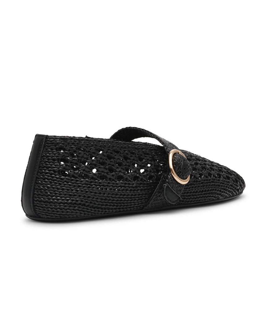 ALARA 夏日草編平底瑪莉珍鞋-黑色