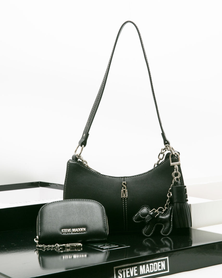 【線上獨家禮盒】雙背帶腋下包/零錢包三件禮盒組-黑色