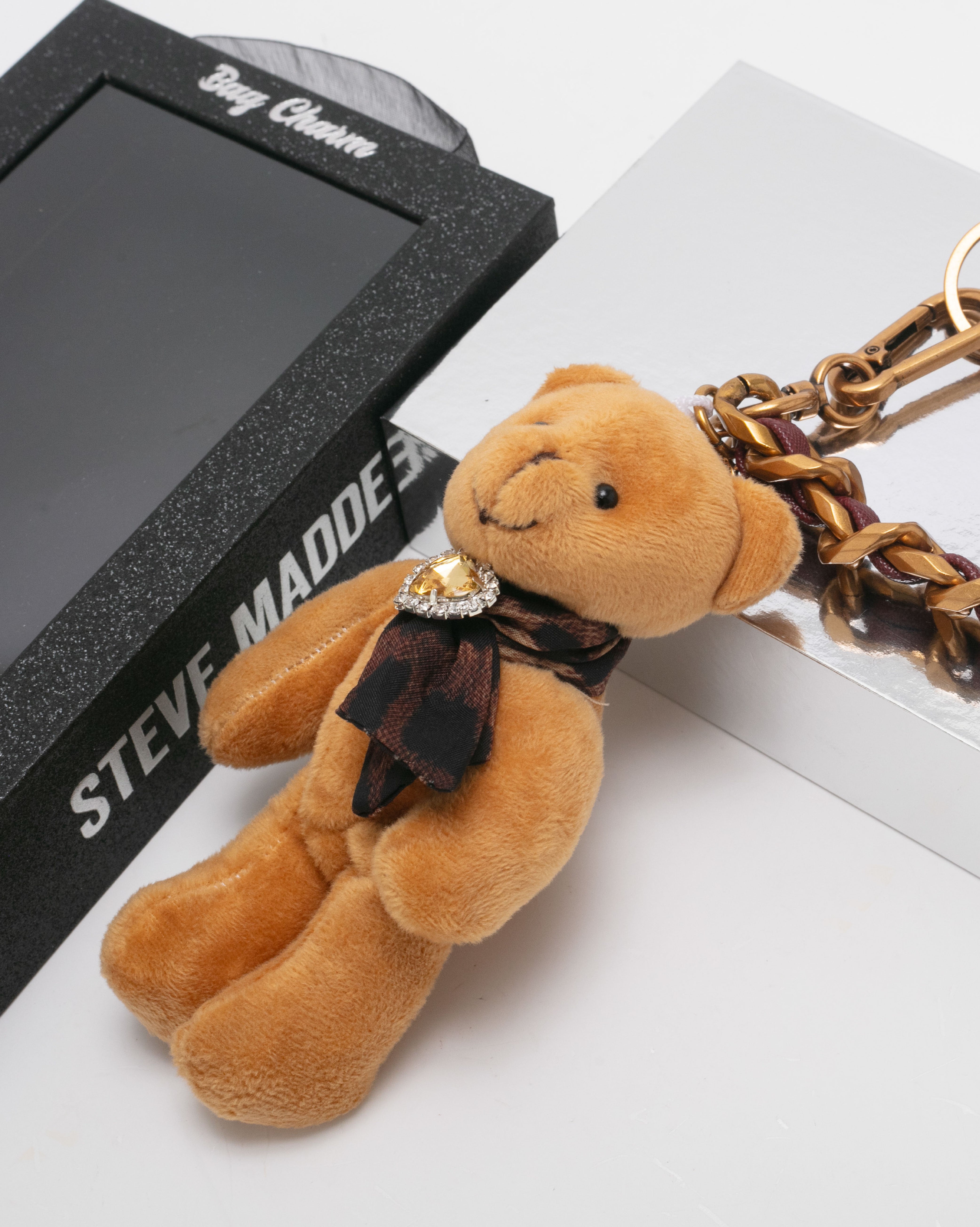 BBEAR-G 毛絨泰迪鍊條吊飾-金色