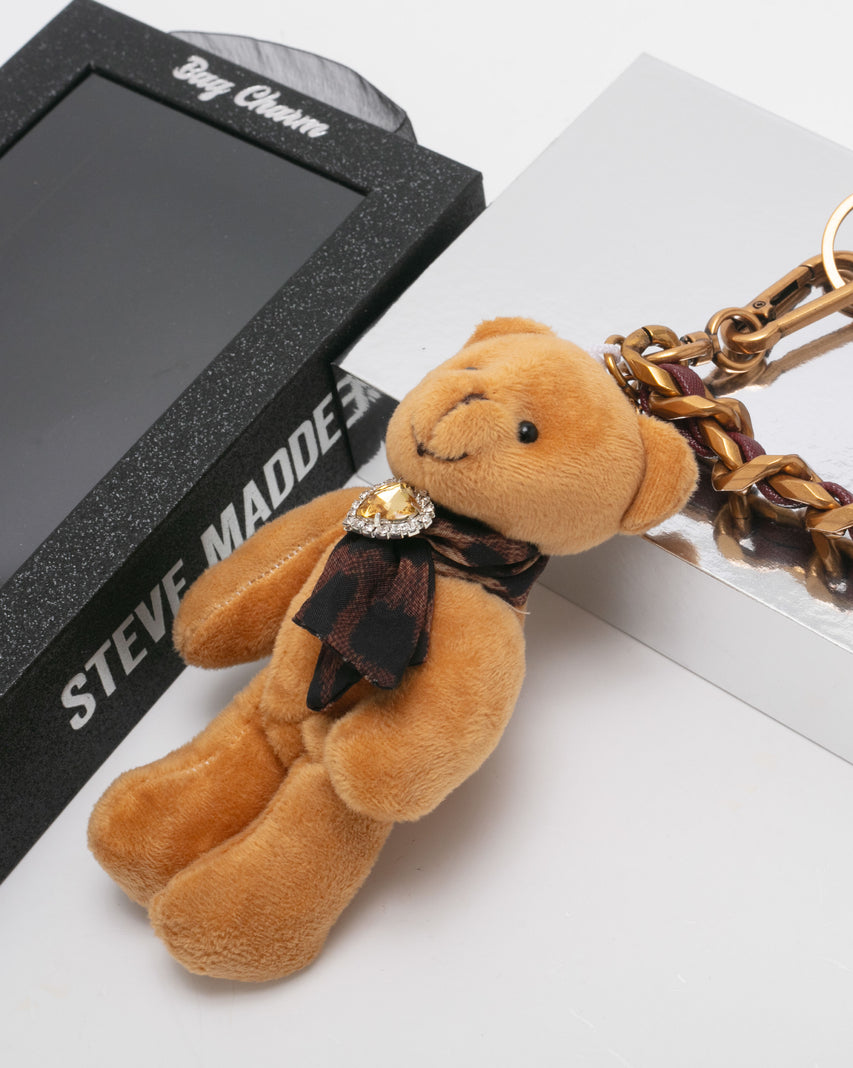 BBEAR-G 毛絨泰迪鍊條吊飾-金色