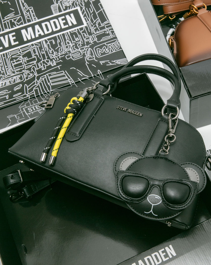 潮流小熊雙吊飾/素面兩用包禮盒-黑色