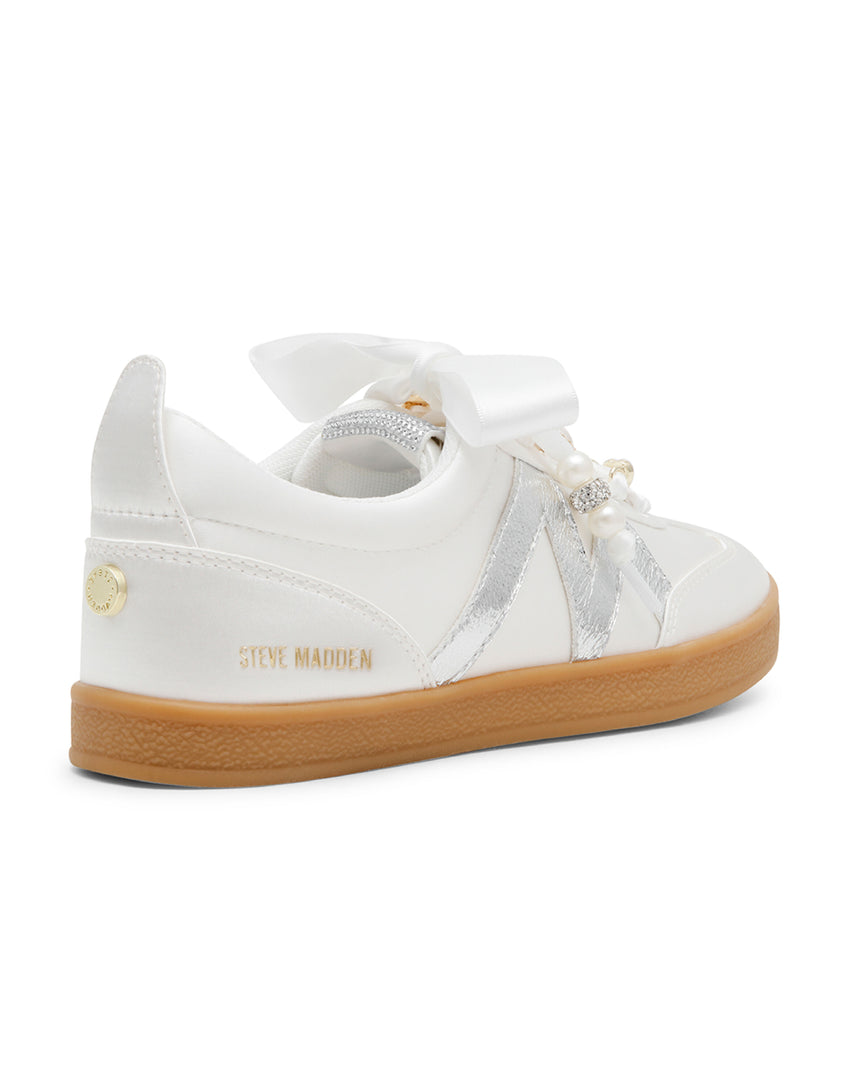 DEGREE-P 緞面M字串飾造型德訓鞋-白色