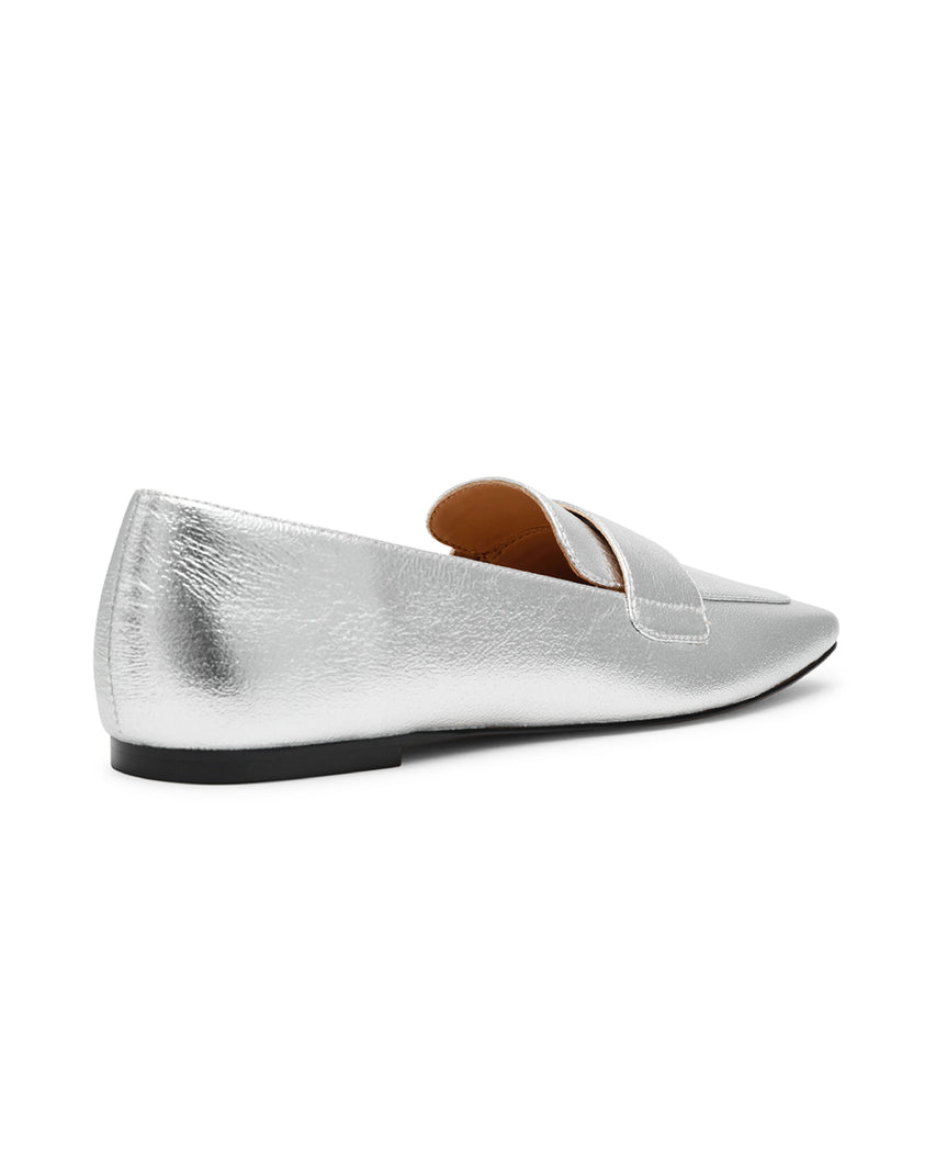 MONARC 方頭素面爆裂紋樂福鞋-銀色