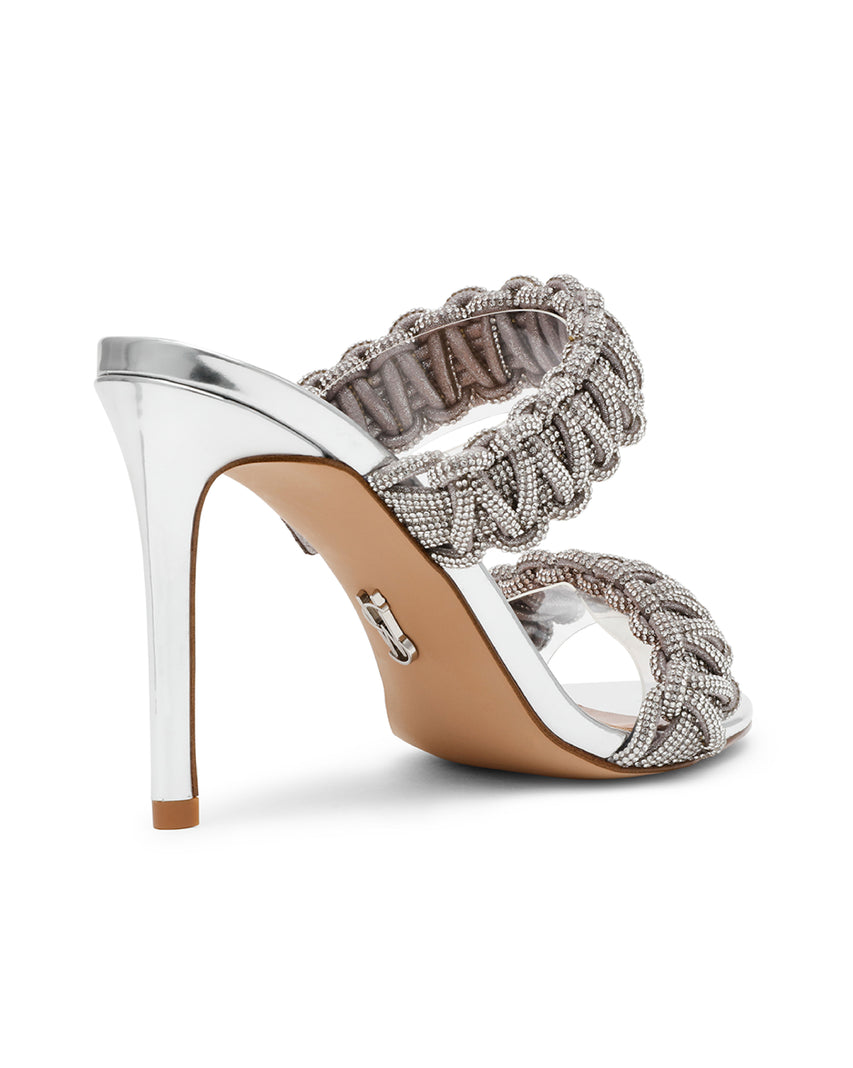 THERESIA 奢華閃鑽編織雙帶涼跟鞋 -銀色