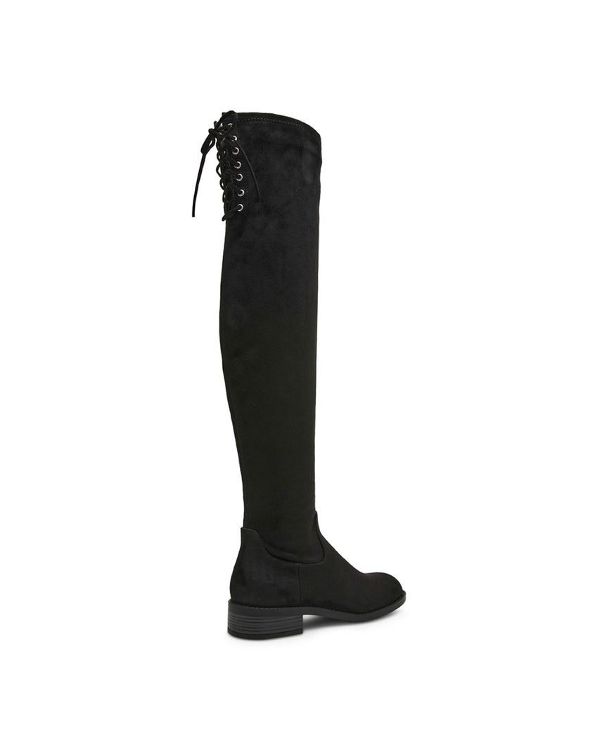 XRAY 後綁帶絨布過膝長靴-黑色