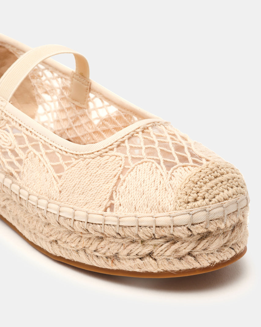 CANDI 草編簍空厚底瑪莉珍鞋-米色