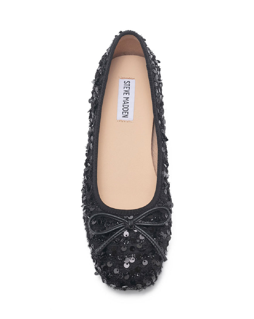 TWDIANE 輕奢亮片蝴蝶結平底鞋-黑色