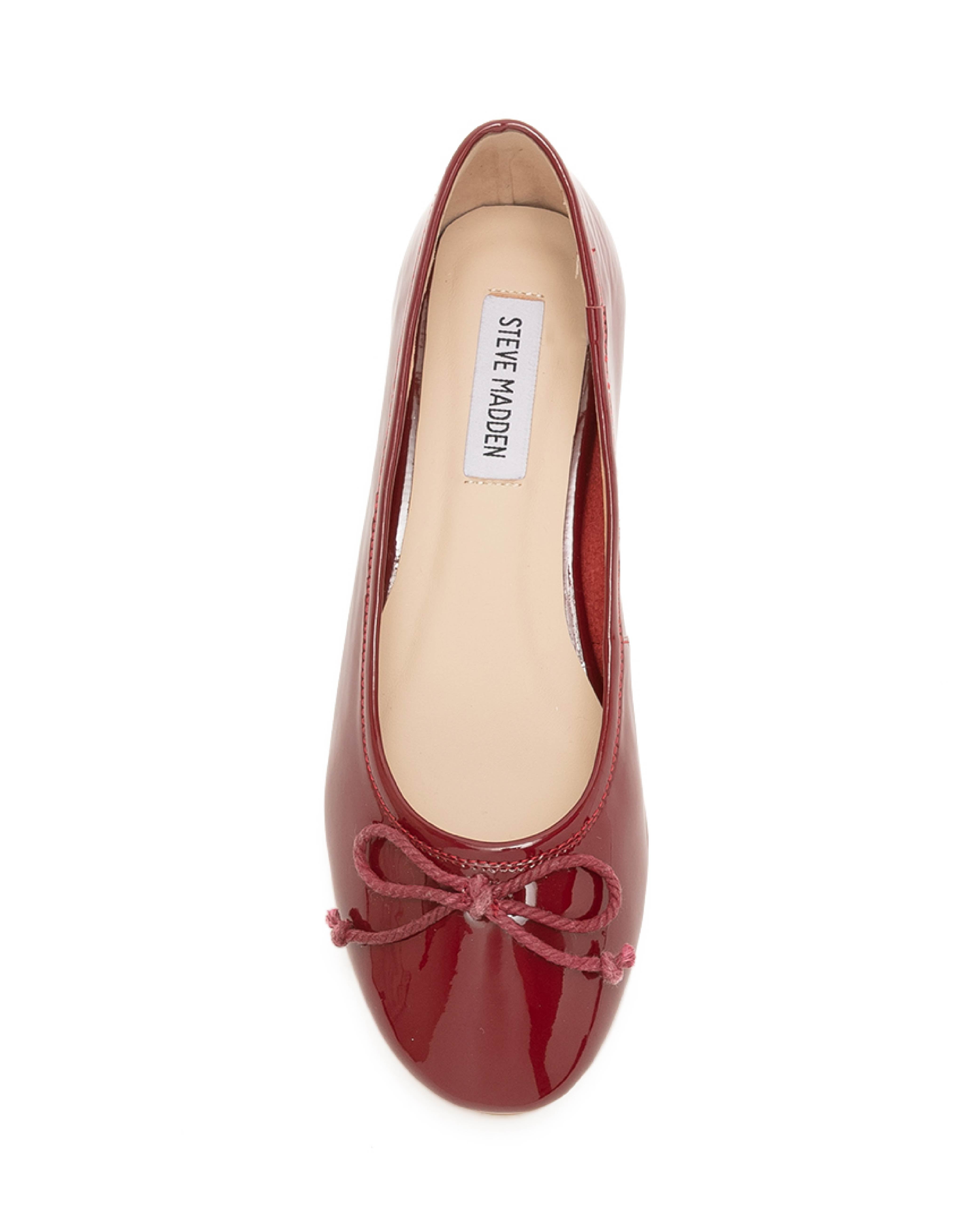 TWVINA 素面編織蝴蝶結娃娃鞋-鏡酒紅