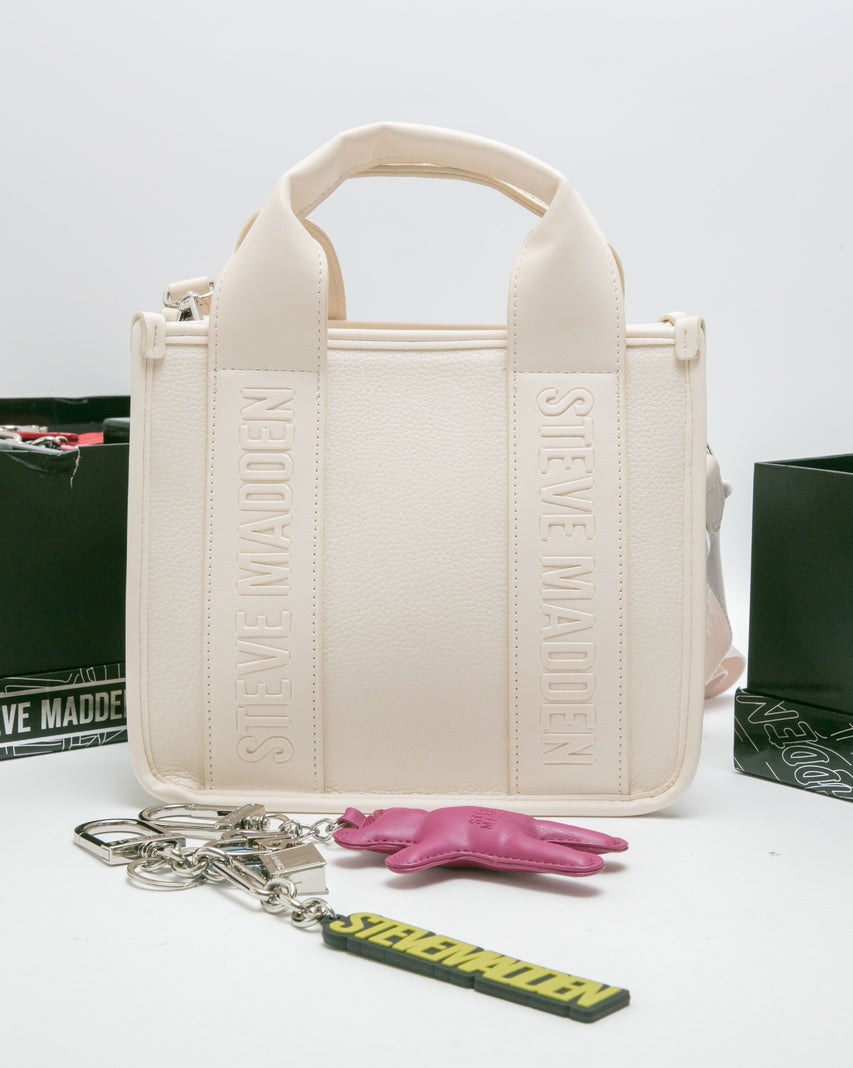 素面LOGO寬背帶雙吊飾禮盒-米色